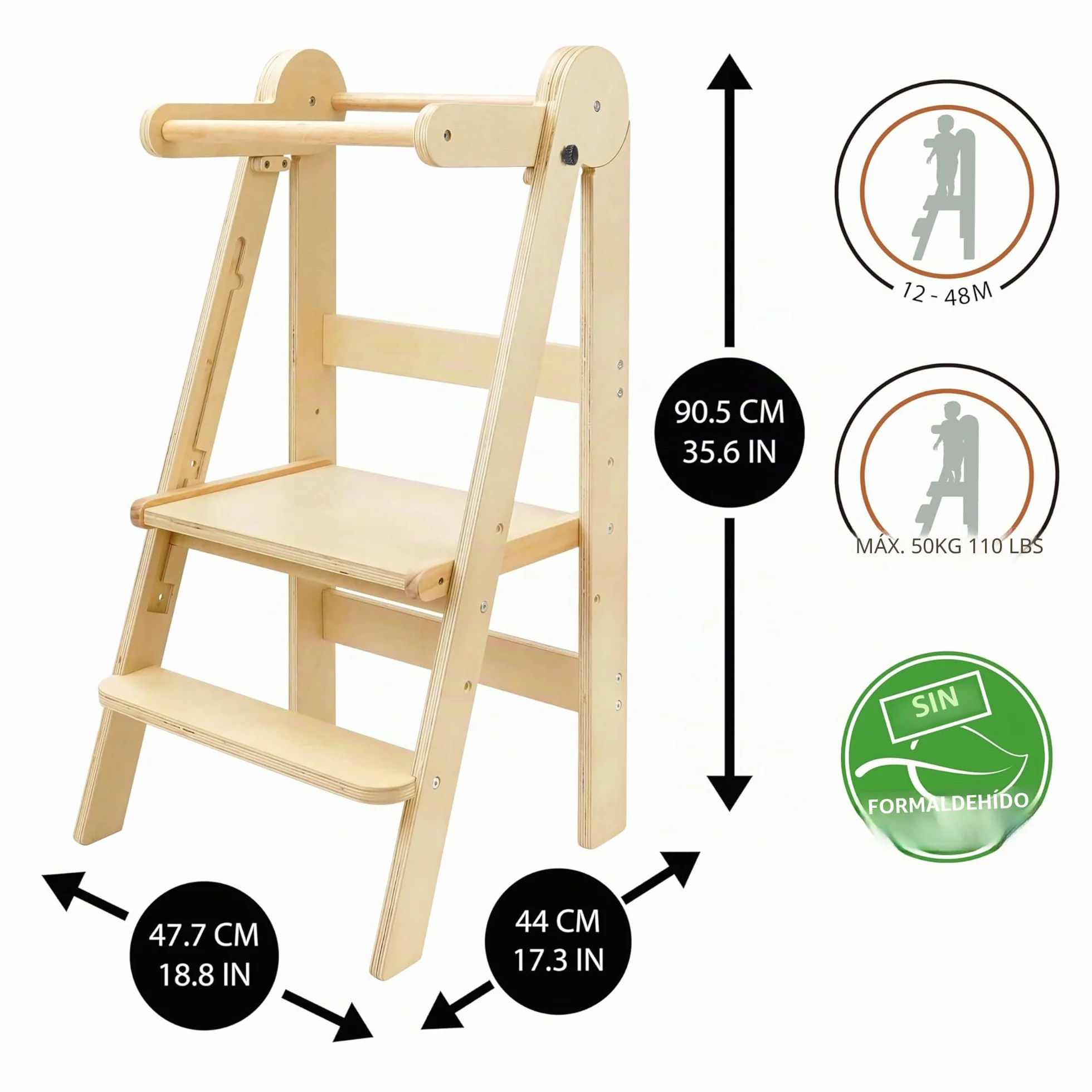 509 Lofty Torre de Aprendizaje Plegable, Ayudante de Cocina para Niños, Montessori, Taburete, Plegable Cómodo para Almacenamiento, Ajuste de Altura en 3 Niveles