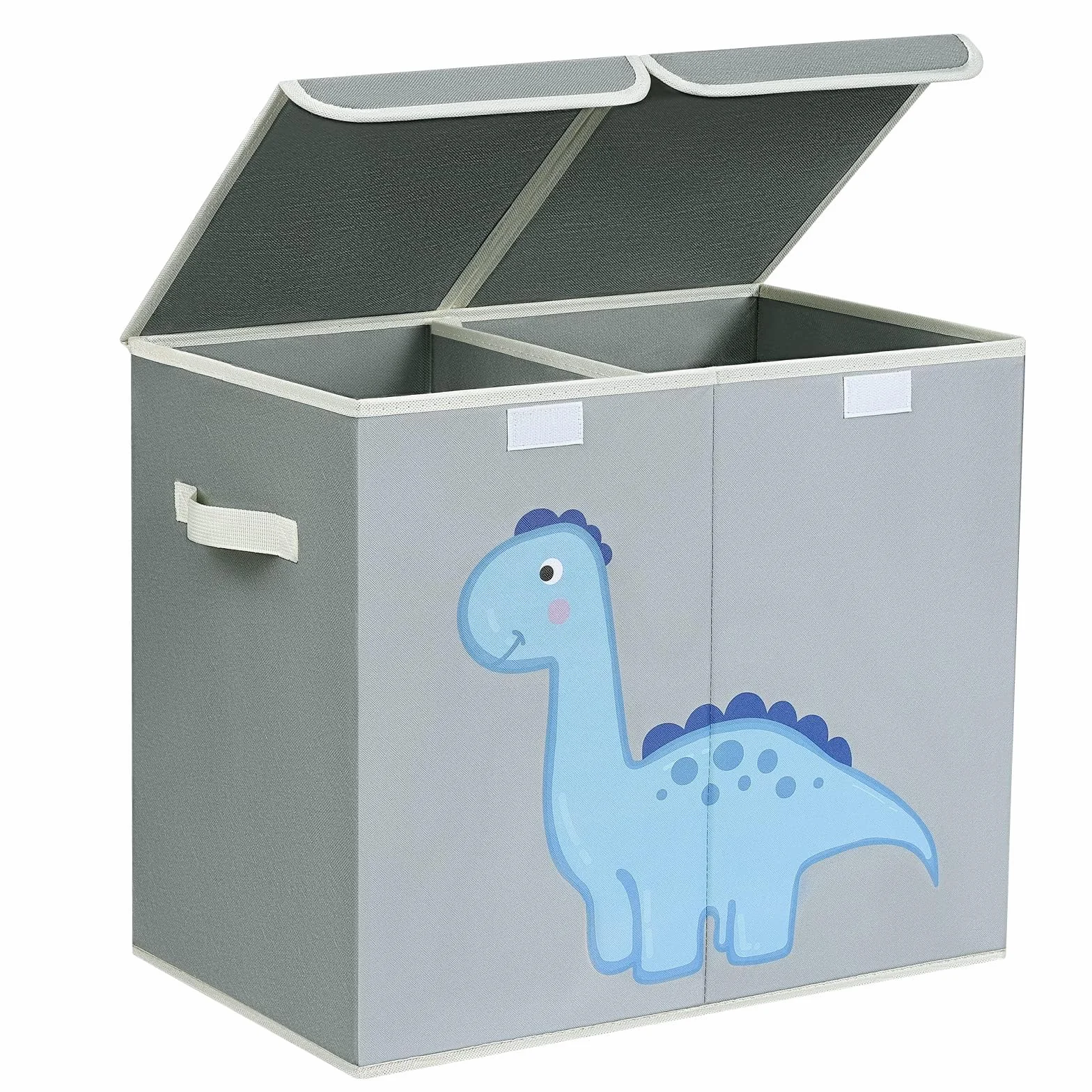 Cajas de Almacenaje Plegables con Tapa y Asa, Patrón Dinosaurio, Gris Claro