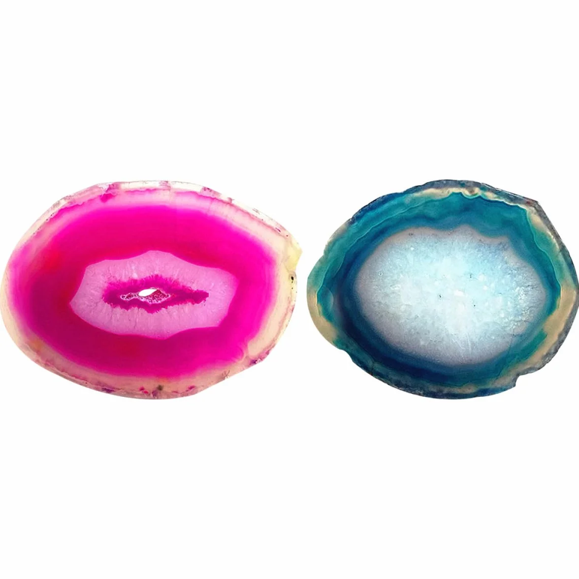 LIFKOME Rebanadas Decorativas de Ágata Pulida Ovalada 6-8 CM 2 Piezas Rosa y Azul Piedra Natural para Decoración del Hogar y Oficina Accesorios para Fuentes Interiores y Jardinería