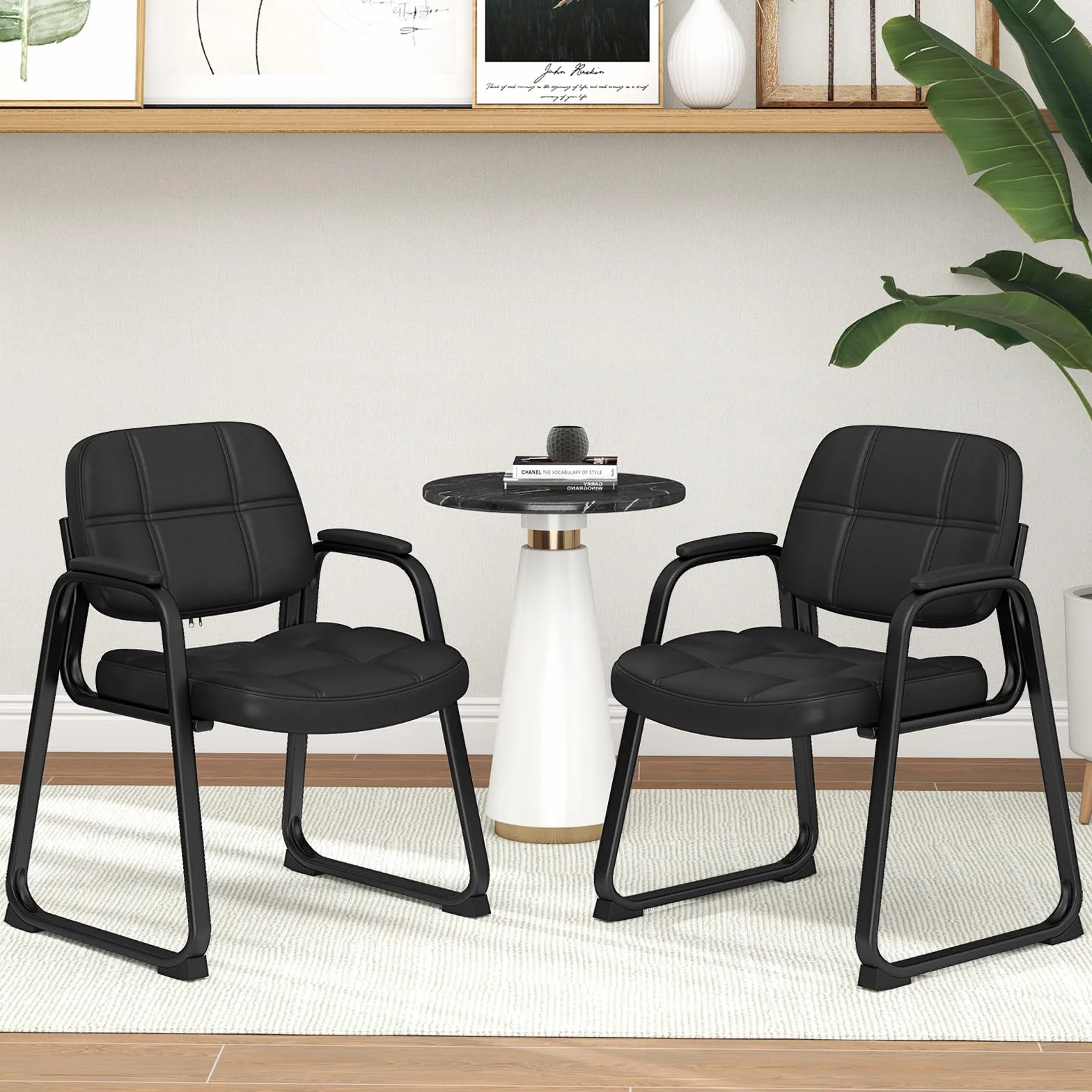 GIANTEX Set de 2 Sillas Confidente Acolchadas, Sillas de Conferencia de Cuero Artificial, Estructura de Metal, 64 x 60 x 82,5 cm
