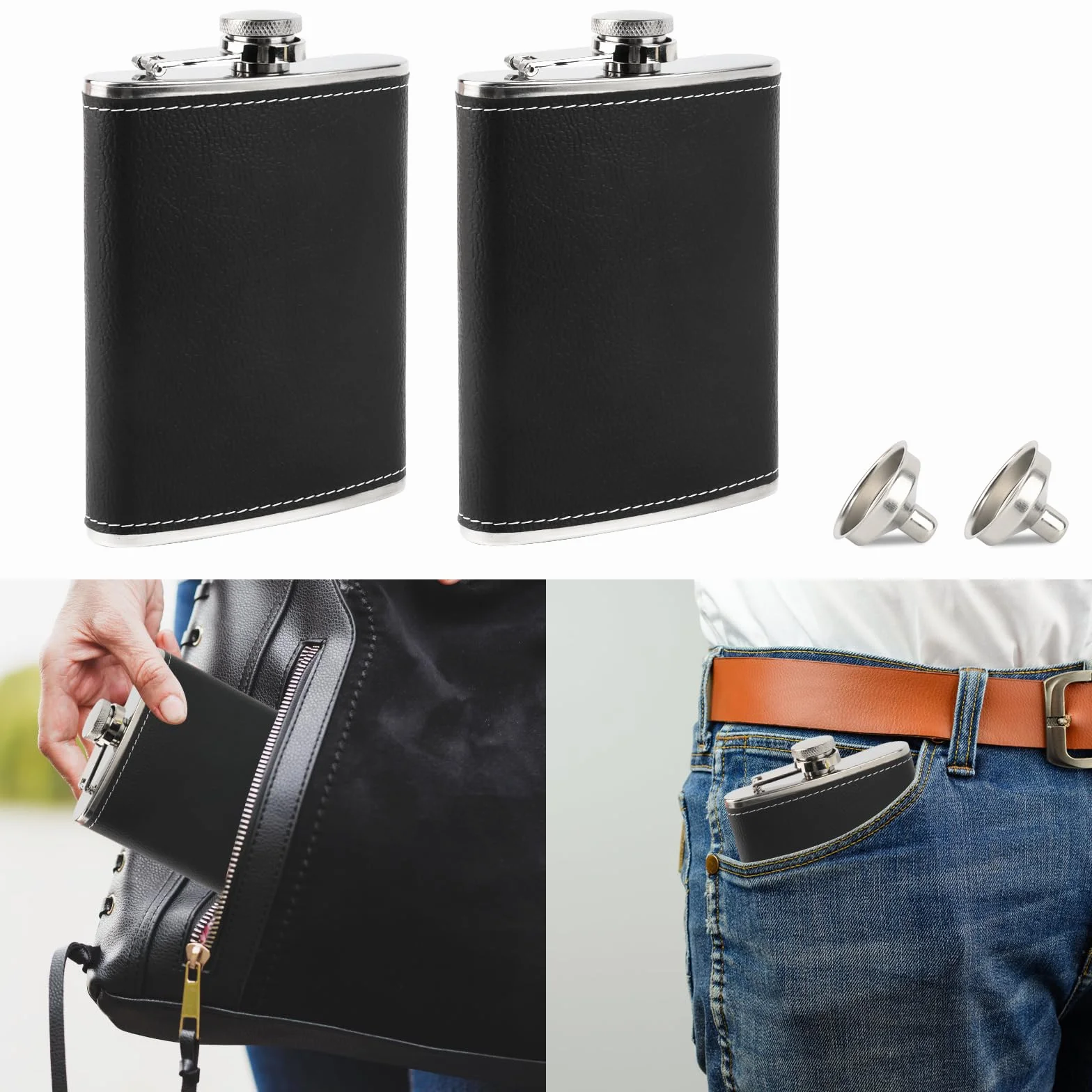Resouwe 8 oz Hip Flask de Acero Inoxidable con 2 Frascos y 2 Embudos para Bar Camping Picnic