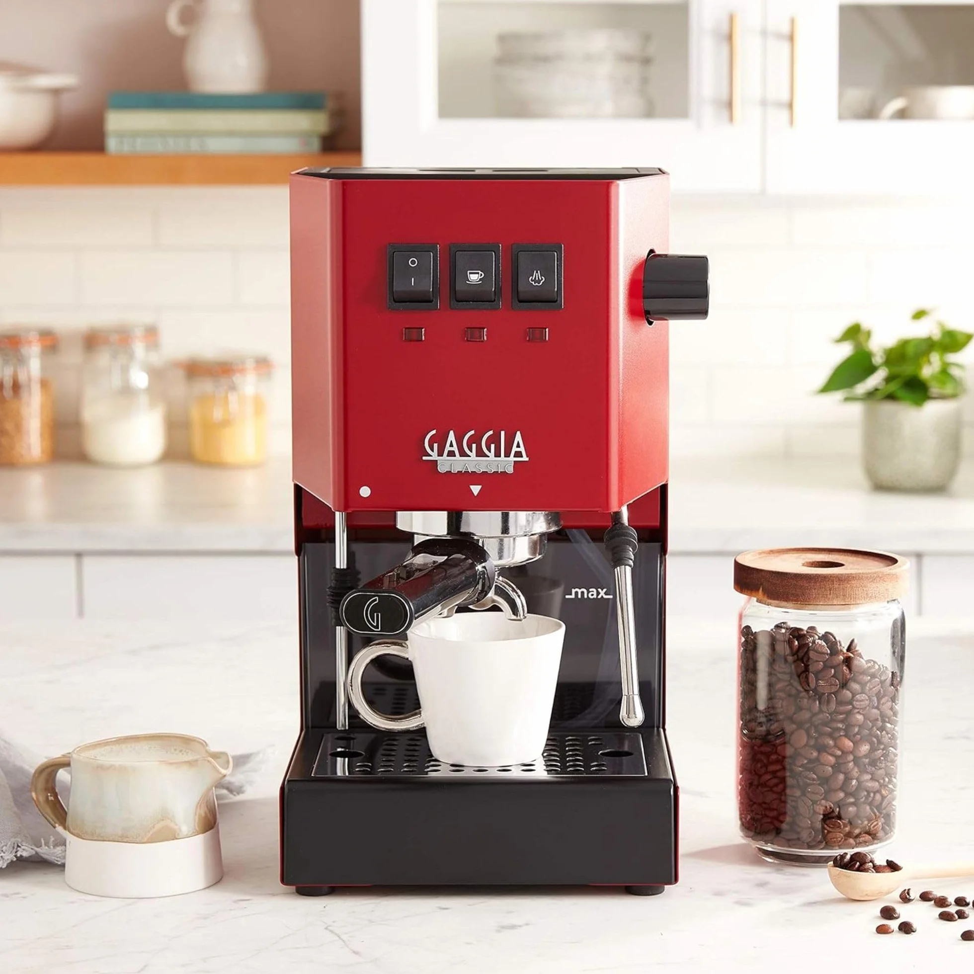 Gaggia Classic E24 Evo Pro - Cafetera manual para café expreso con caldera de latón y válvula solenoide, color rojo cereza