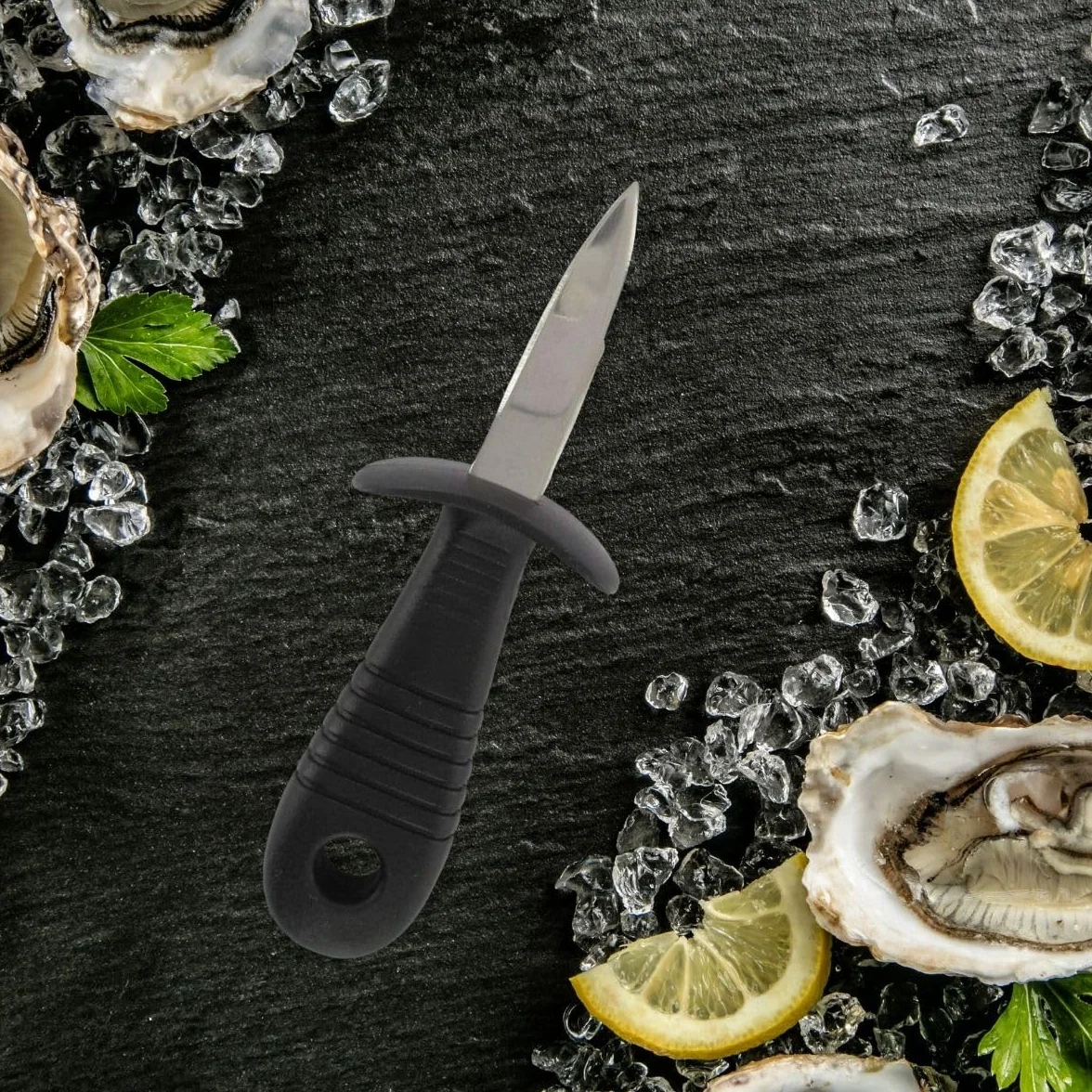 Fackelmann 43780 - Cuchillo para ostras, Cuchillo para Abrir ostras, Cuchillo para ostras, plástico, Acero Inoxidable, Negro, Rojo, 15,5 x 5,3 x 3,9 cm