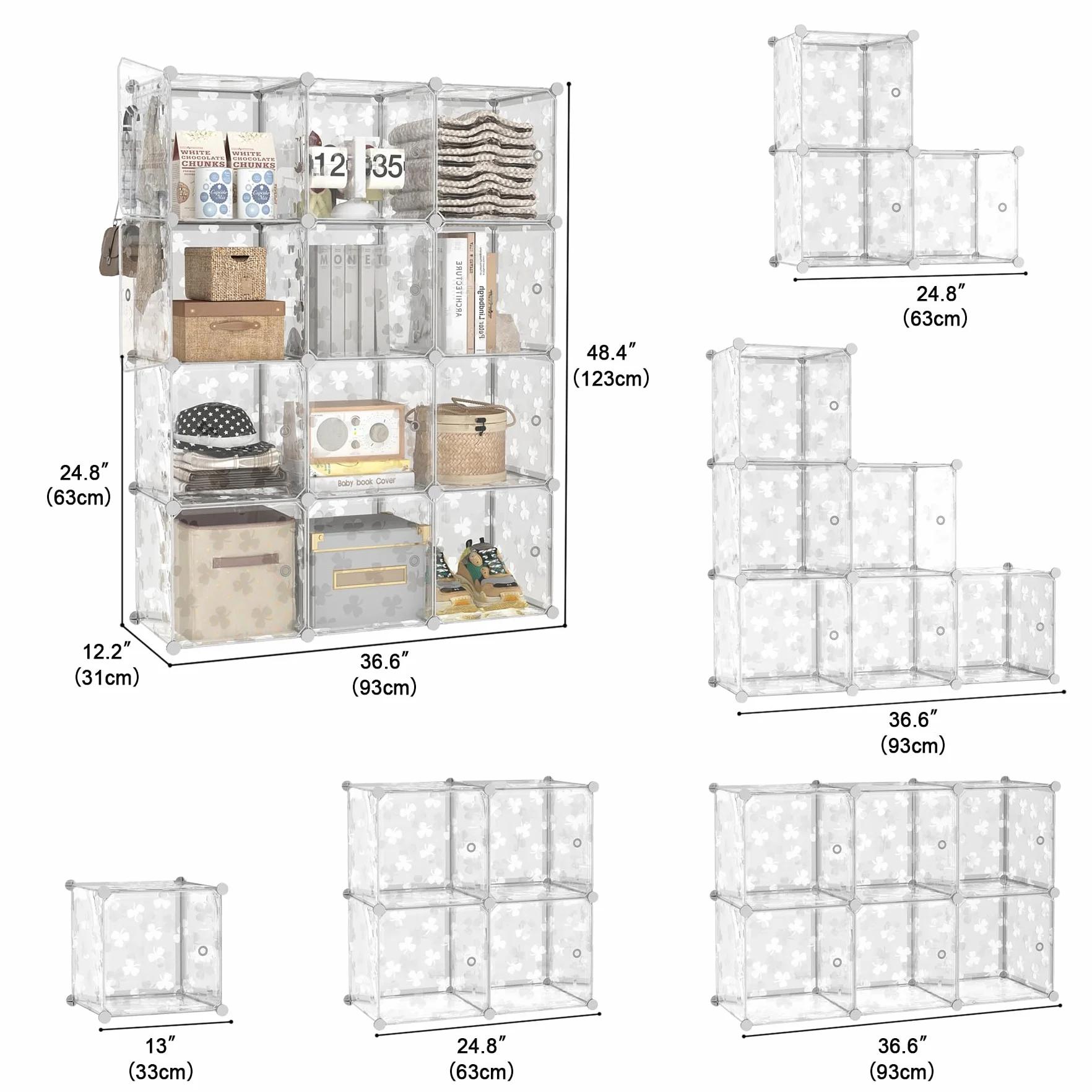 C&AHOME Organizador de Almacenamiento de 12 Cubos, Estante Modular de Plástico Transparente para Dormitorio y Sala