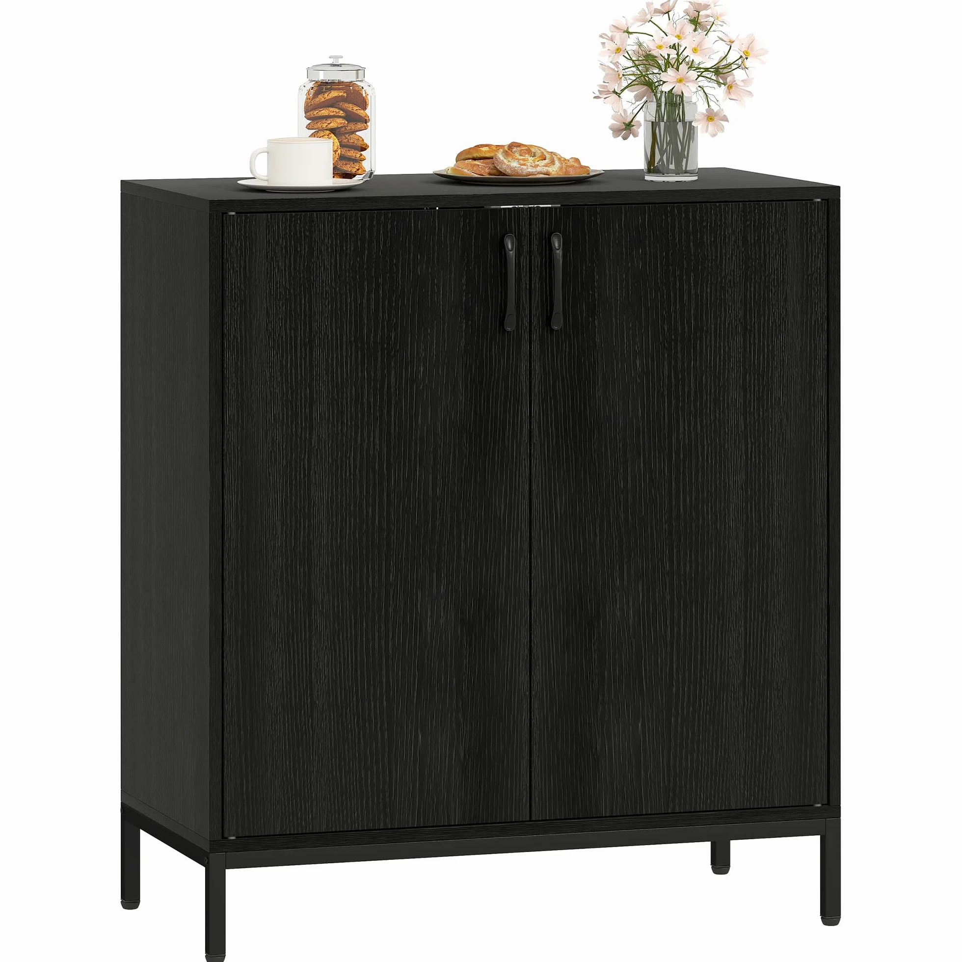 HOMCOM Aparador para Salón con 2 Puertas, Aparador de Cocina Moderno, Estante Ajustable y Base Elevada, para Comedor, Pasillo, Dormitorio, 80x40x90 cm, Negro