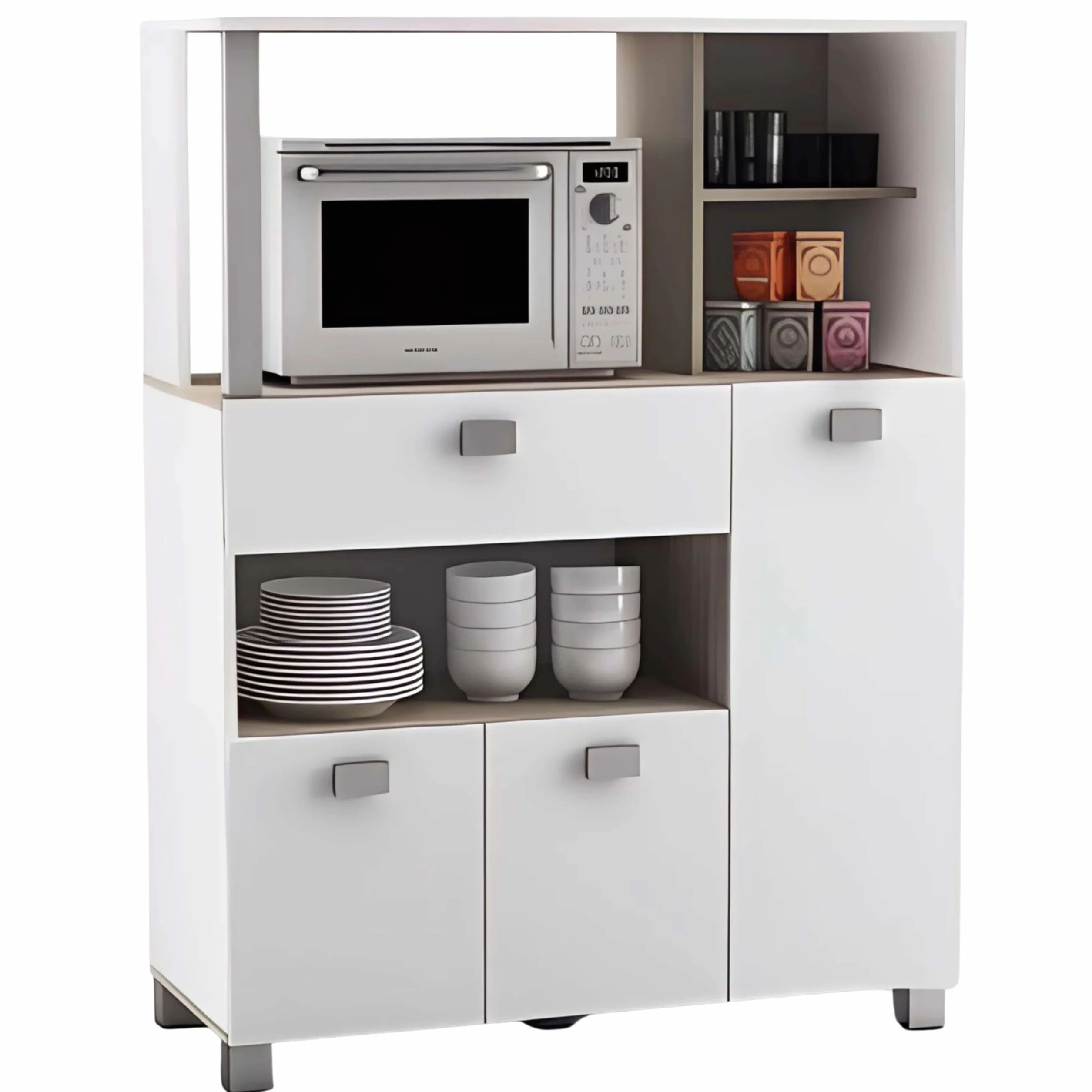 Mueble Auxiliar de Cocina de Suelo con Cajones y Compartimentos en Color Blanco Mate 132x99cm