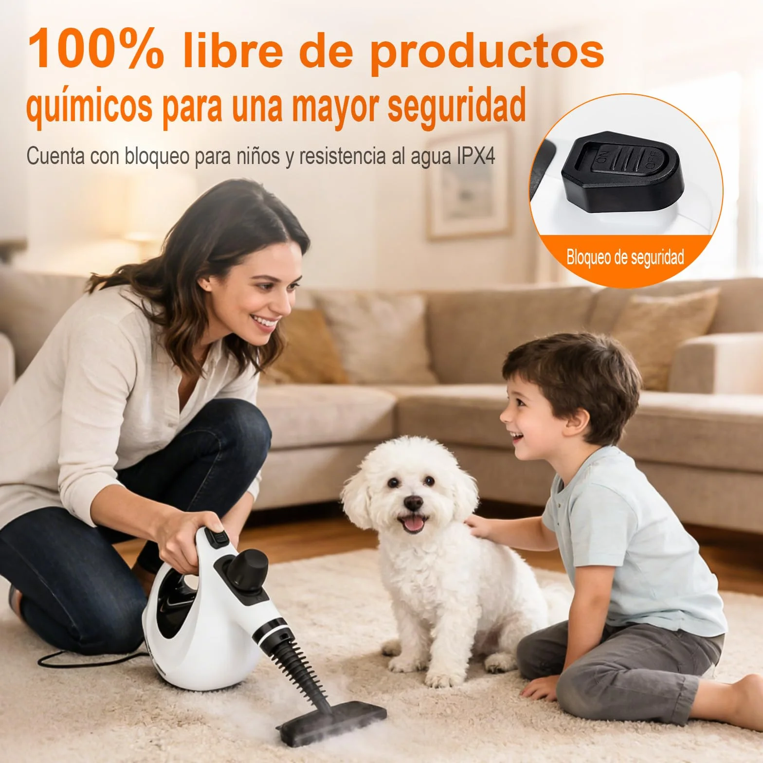 Ibergrif Limpiador de Vapor Portátil 1050W 3 Bar 9 Accesorios 350ml Blanco