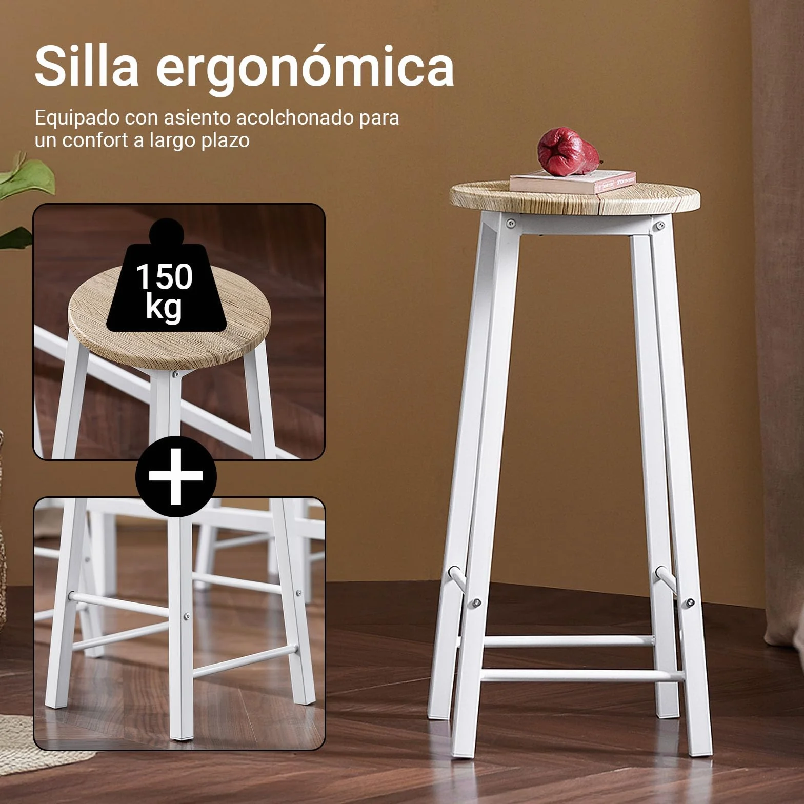 SoBuy Mesa Comedor, Juego de Mesa Alta con 4 Taburetes, Mesa y Sillas de Comedor para Espacios Reducidos, Conjunto de Bar Moderno Blanco OGT22-WN