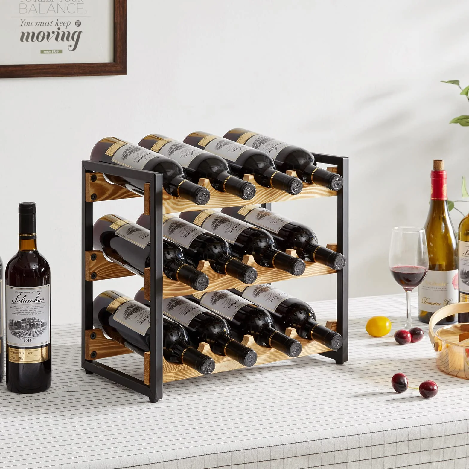 IBUYKE Estante de Vino Industrial, Organizador de Almacenamiento de encimera, de pie Libre con Marco de Metal, TMJ904H