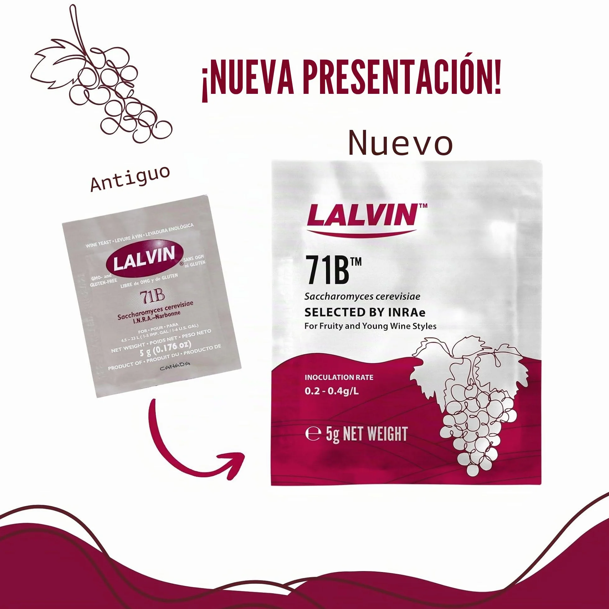 Lalvin 71B Levadura de Vino 5 Paquetes - Levadura de Hidromiel - Saccharomyces cerevisiae 5 g