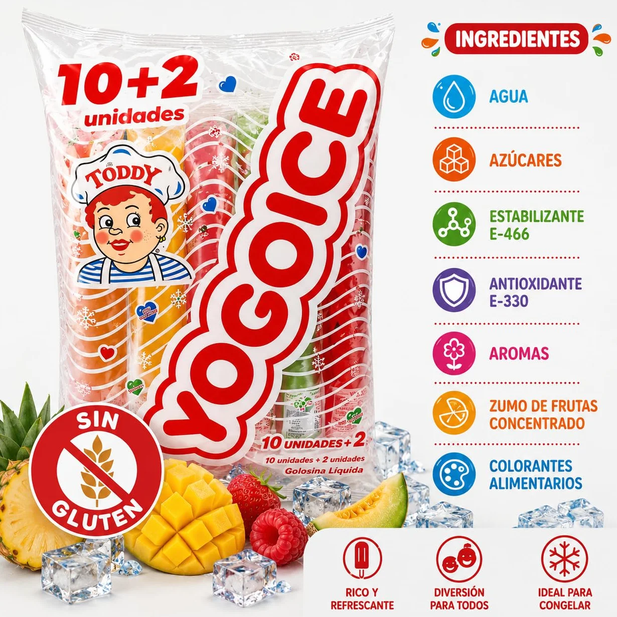 Yogo Ice Golosinas Líquida Polo Refrescante - 96 Unidades Sin Gluten