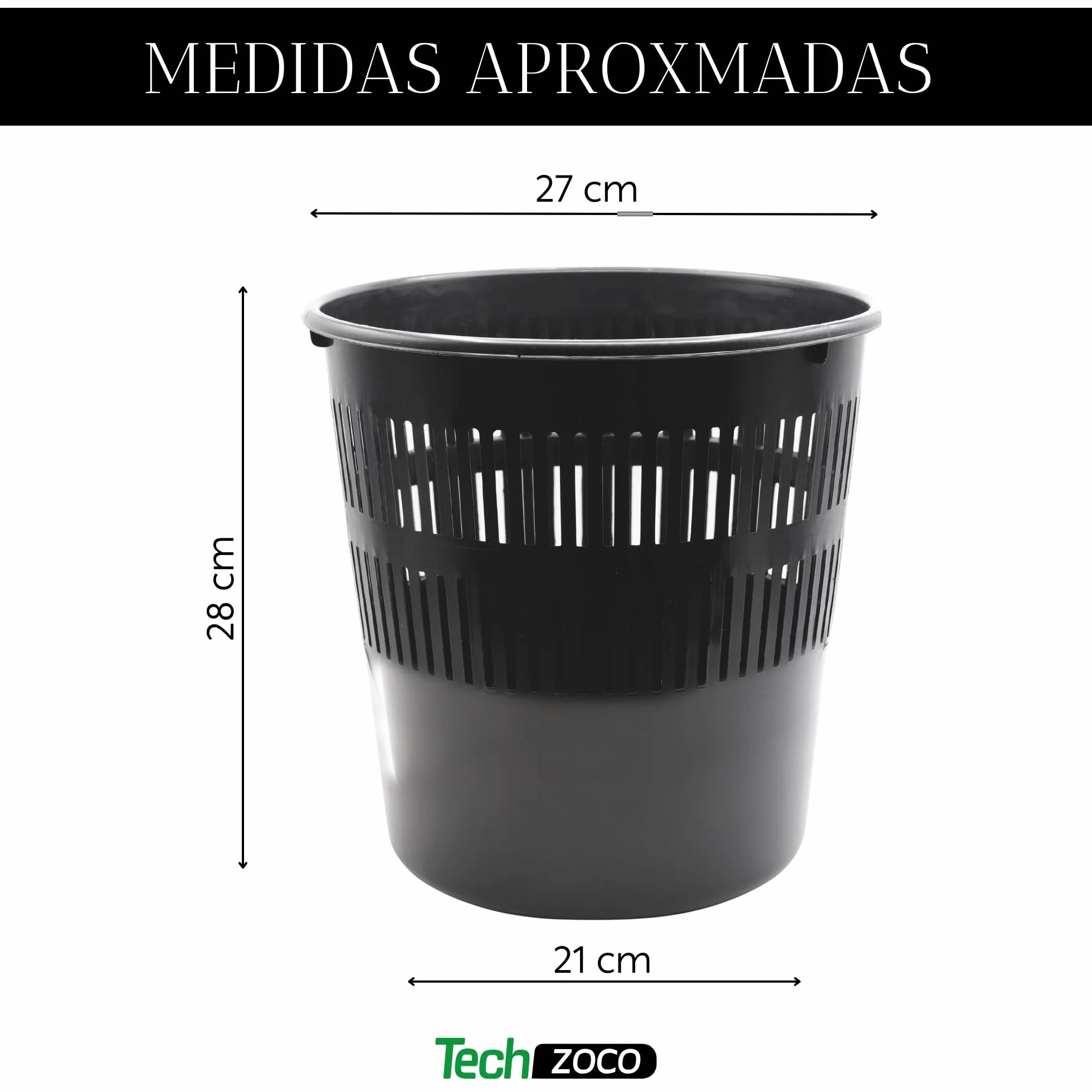 Papelera de Plástico 16L 28cm Negro - Cubo de Basura Redondo para Oficina