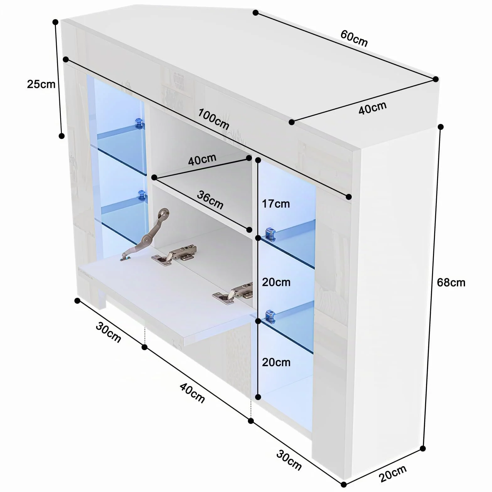 Dripex Armario de Esquina para TV con iluminación LED, Mueble de TV Color Blanco Brillante, Mueble esquinero para TV, 100x68x40 cm