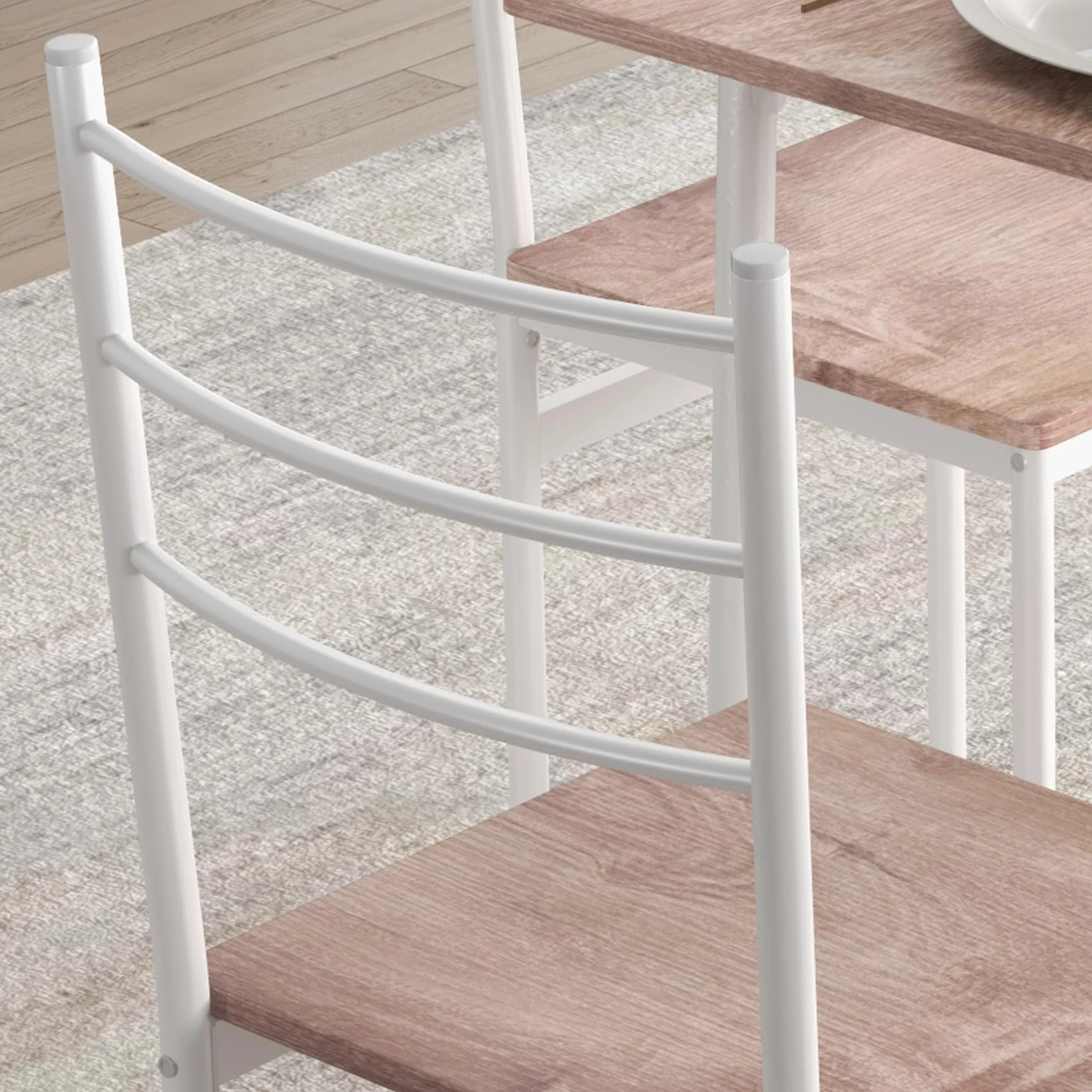 HOMCOM Conjunto de Comedor 5 Piezas Juego de 1 Mesa y 4 Sillas con Pies Acero para Cocina Restaurante 110x70x75 cm Madera Natural y Blanco