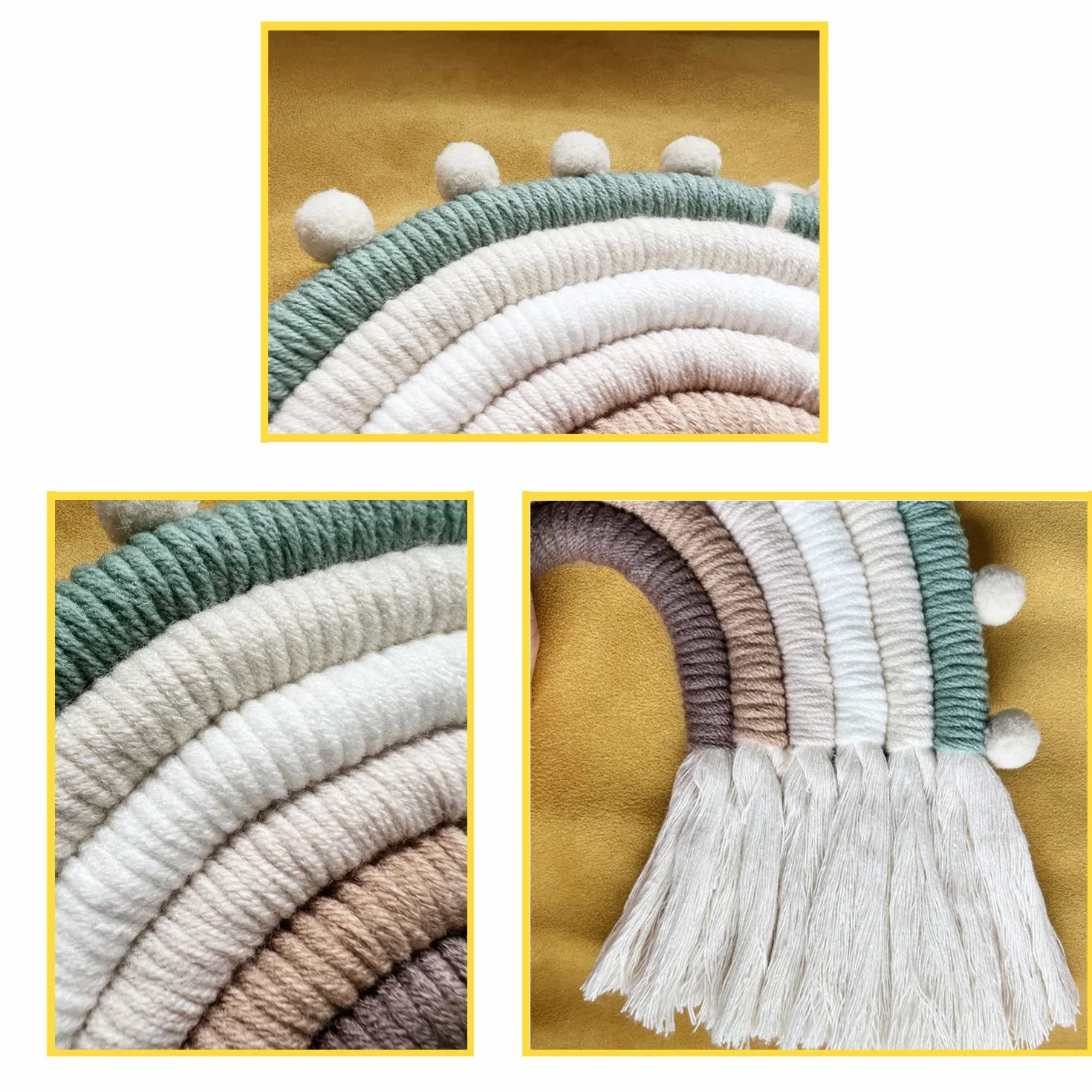 Tapiz Macramé Arcoíris Decoración Pared Infantil Tejido a Mano Algodón Borlas Boho para Habitación Bebé