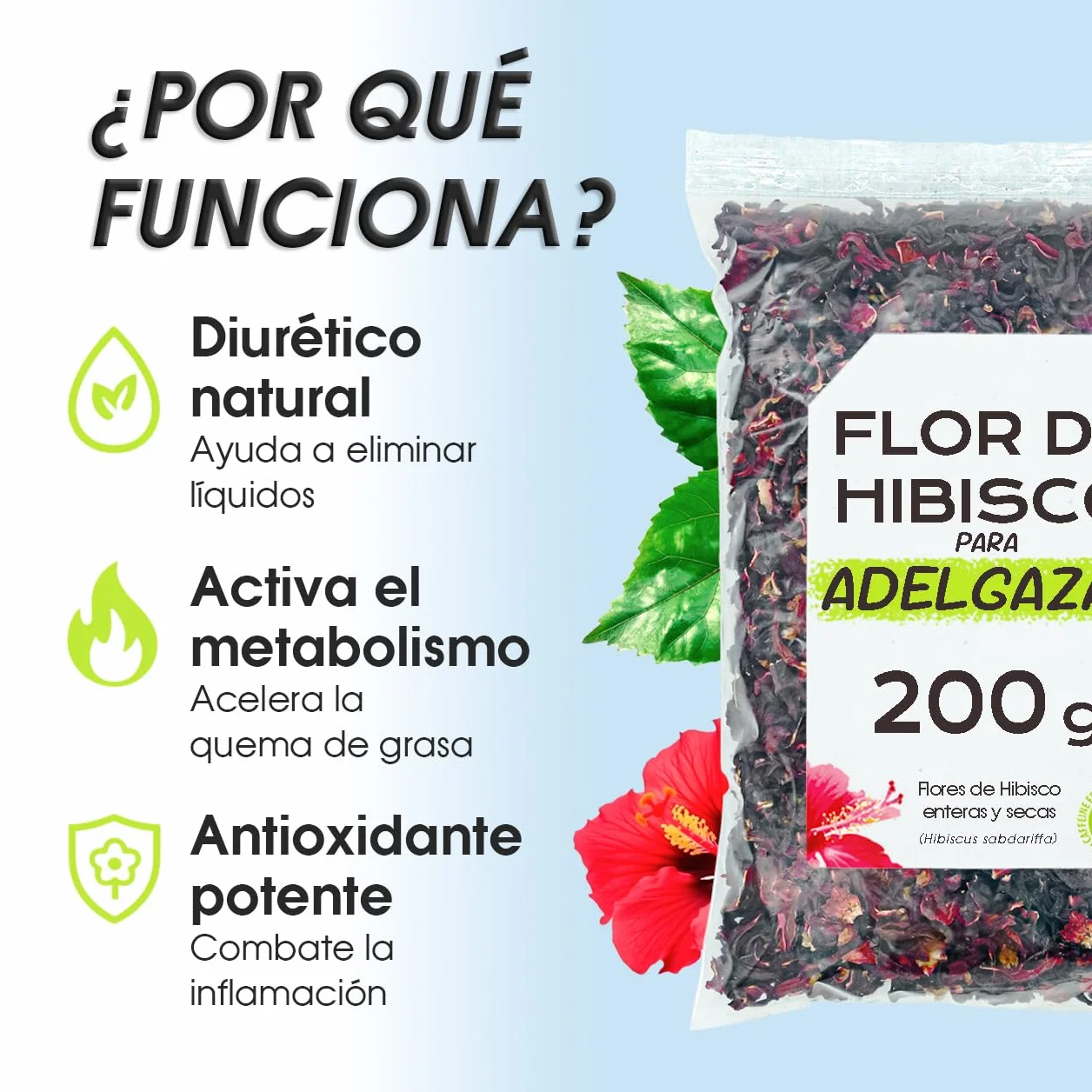 Flor de Jamaica para Adelgazar 200g - Té de Hibisco para Reducir Hinchazón - Infusión Antioxidante Natural para Bajar de Peso