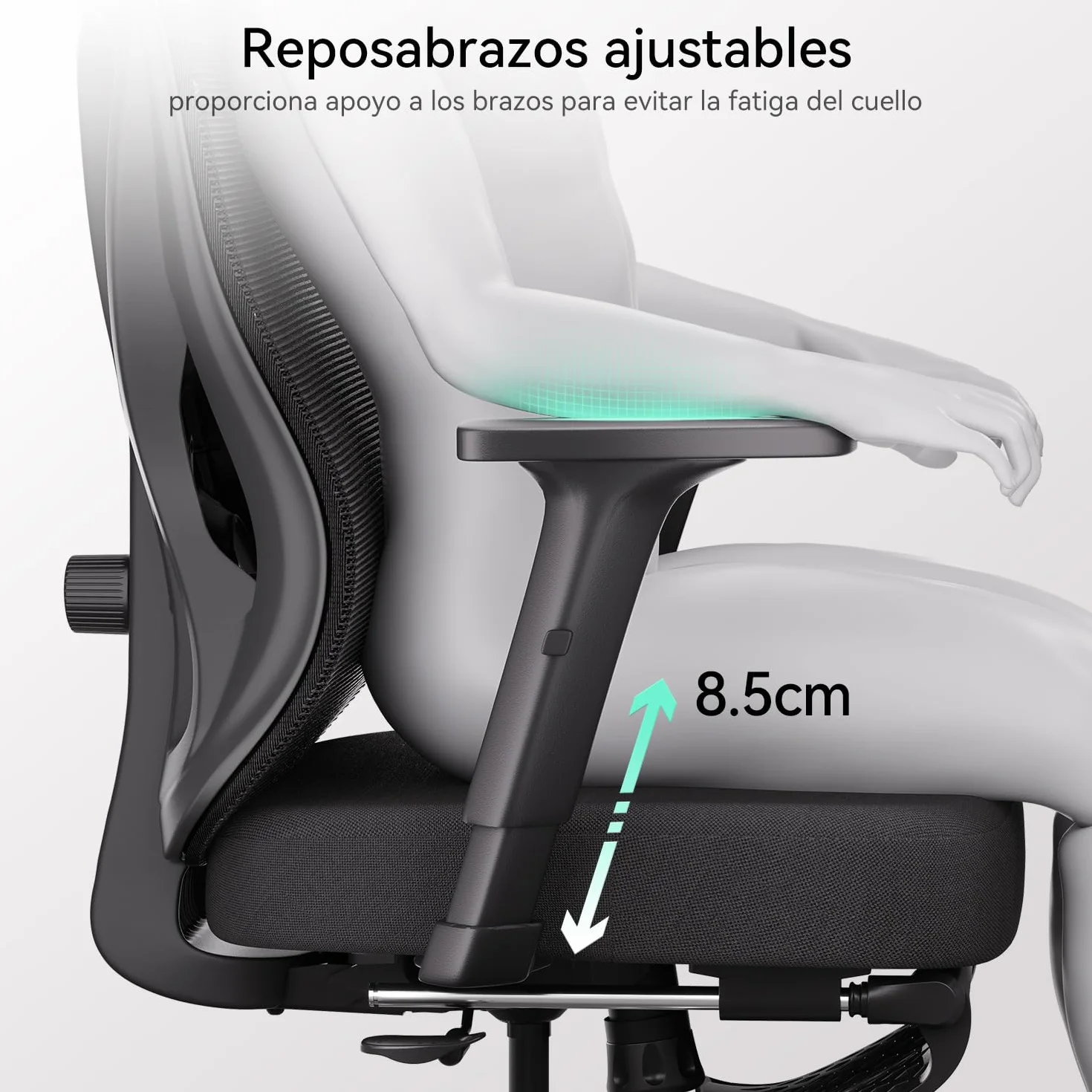 Hbada P5 Silla de Oficina ergonómica con Soporte Lumbar Ajustable, cojín elástico Transpirable, reposabrazos Ajustables y reposacabezas, Reposapiés Integrado, Negro (Aluminium, Negro)
