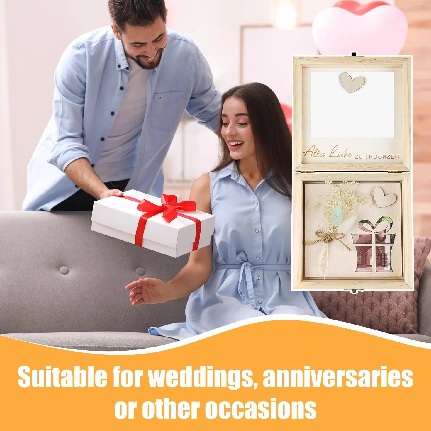 Regalo de dinero para bodas 14 × 14 × 3,5 cm color madera