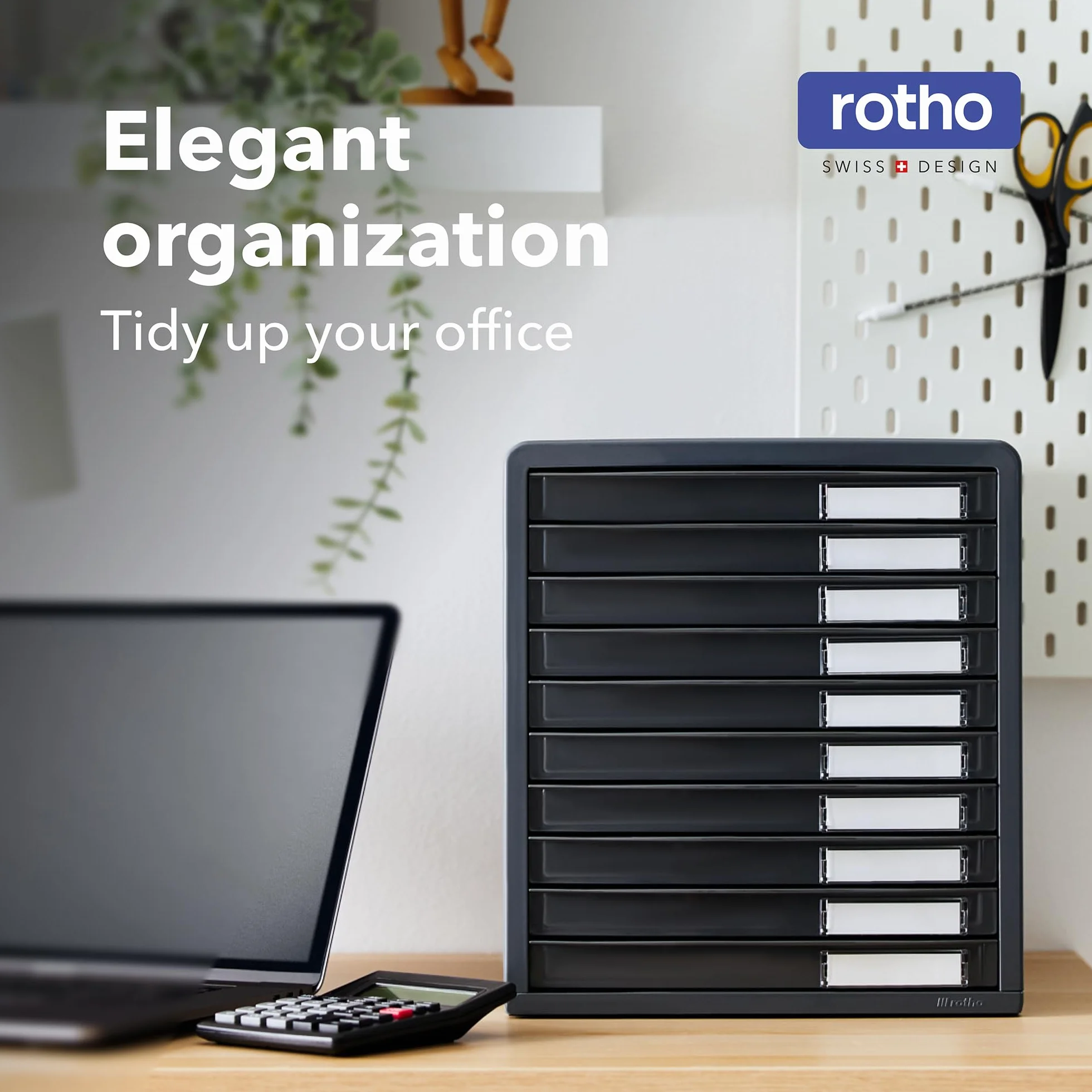Rotho Timeless Cajón/caja de oficina con 10 cajones, Plástico (PS) sin BPA, antracita, (34.5 x 29.0 x 32.0 cm)