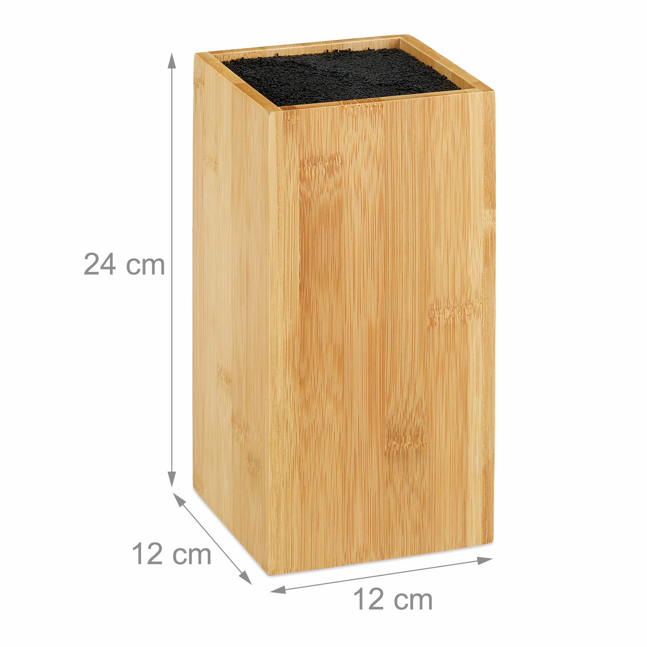 Relaxdays Bloque Cuchillos con Cerdas, Soporte, hasta 6, Taco Universal, Organizador, Bambú-Plástico, 24 x 12 cm, Marrón