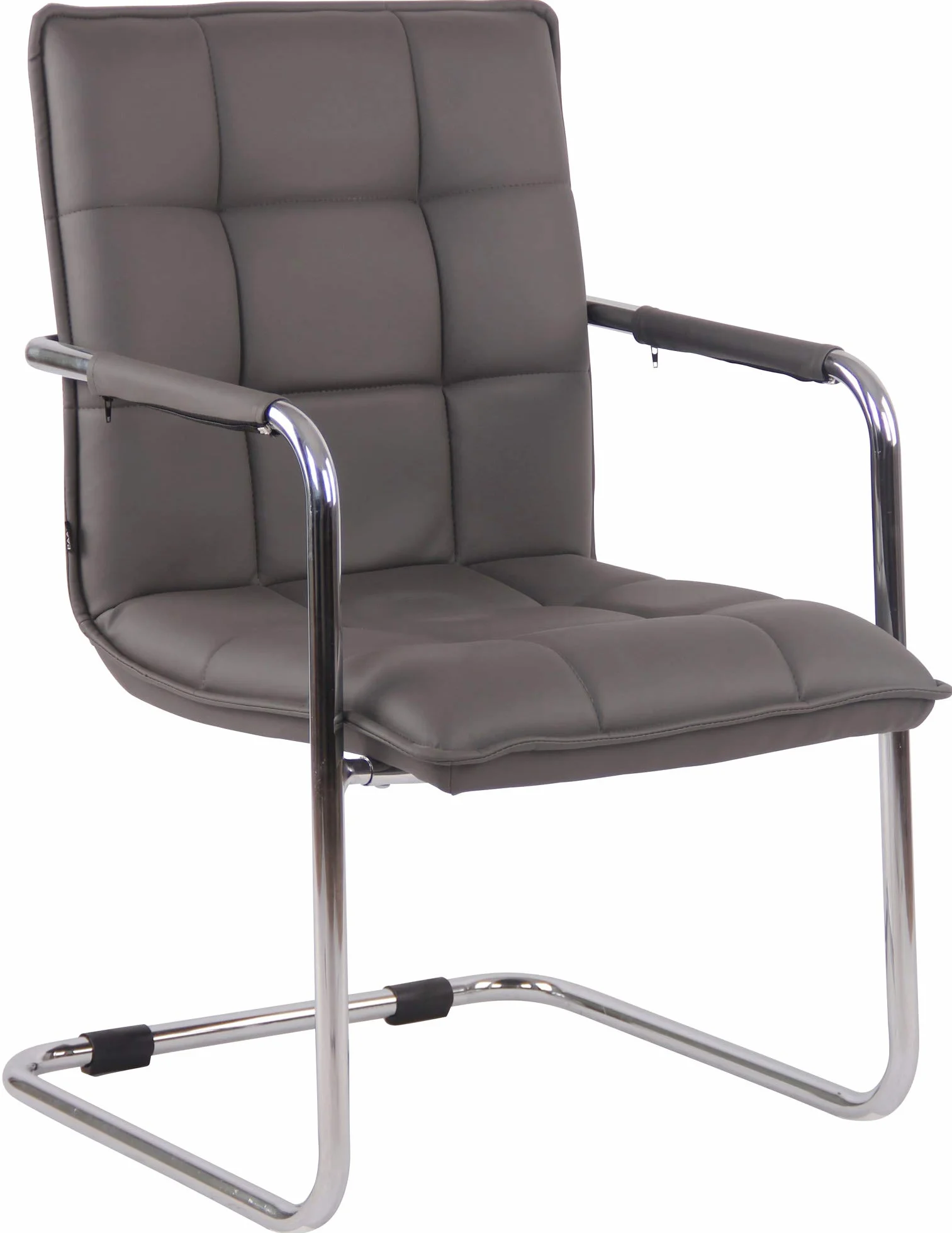 Silla de Conferencia Gandia en Polipiel con Reposabrazos Silla Cantiléver Silla de Oficina Sin Ruedas Gris Marco Cromado