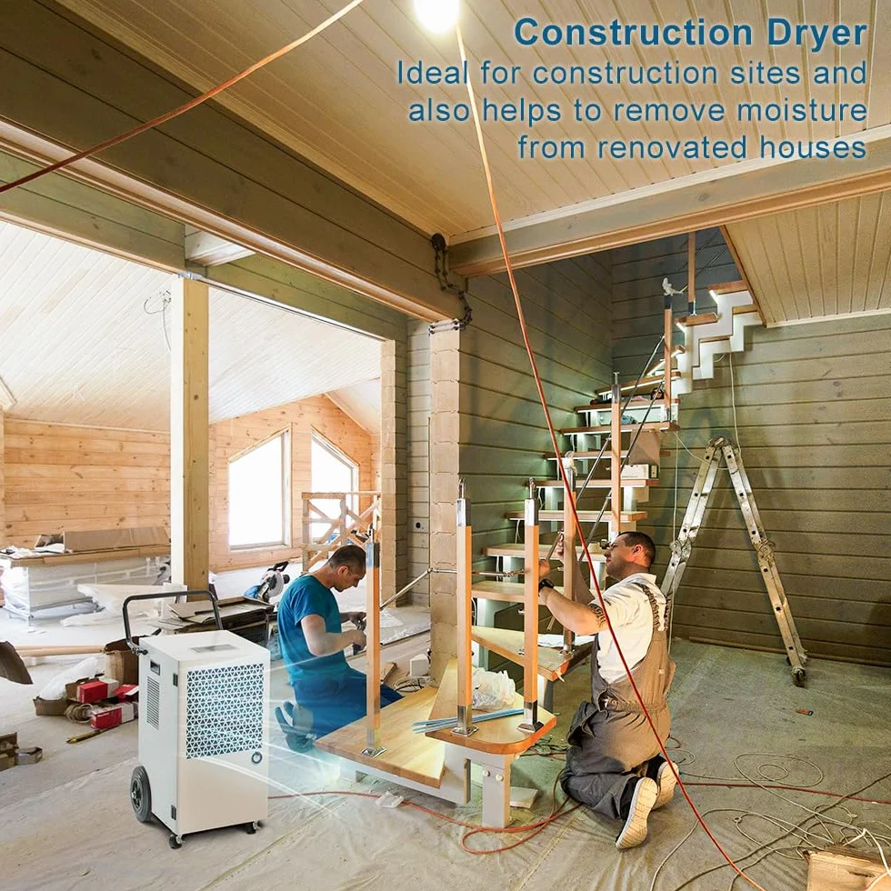 Deshumidificador Industrial Grandes Superficies 120L/Día: Área 300m²/600m3 Deshumidificadores con Sensor de Humedad Eléctrico Temporizador 24H Depósito de 7L para Trastero Baño y Garaje