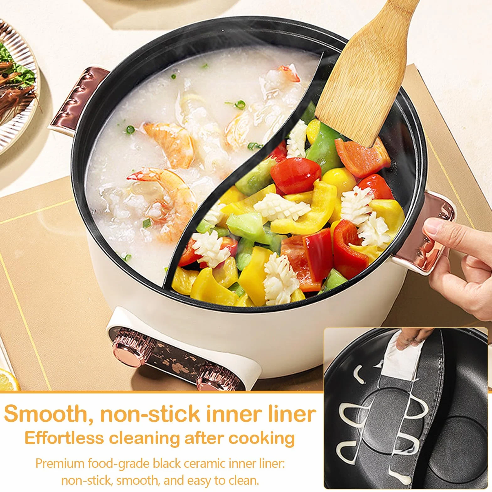 Olla eléctrica de 5 L Antiadherente Crockpot 1350 W 3 Ajustes de Potencia para Cocinar Guisos y Sopa