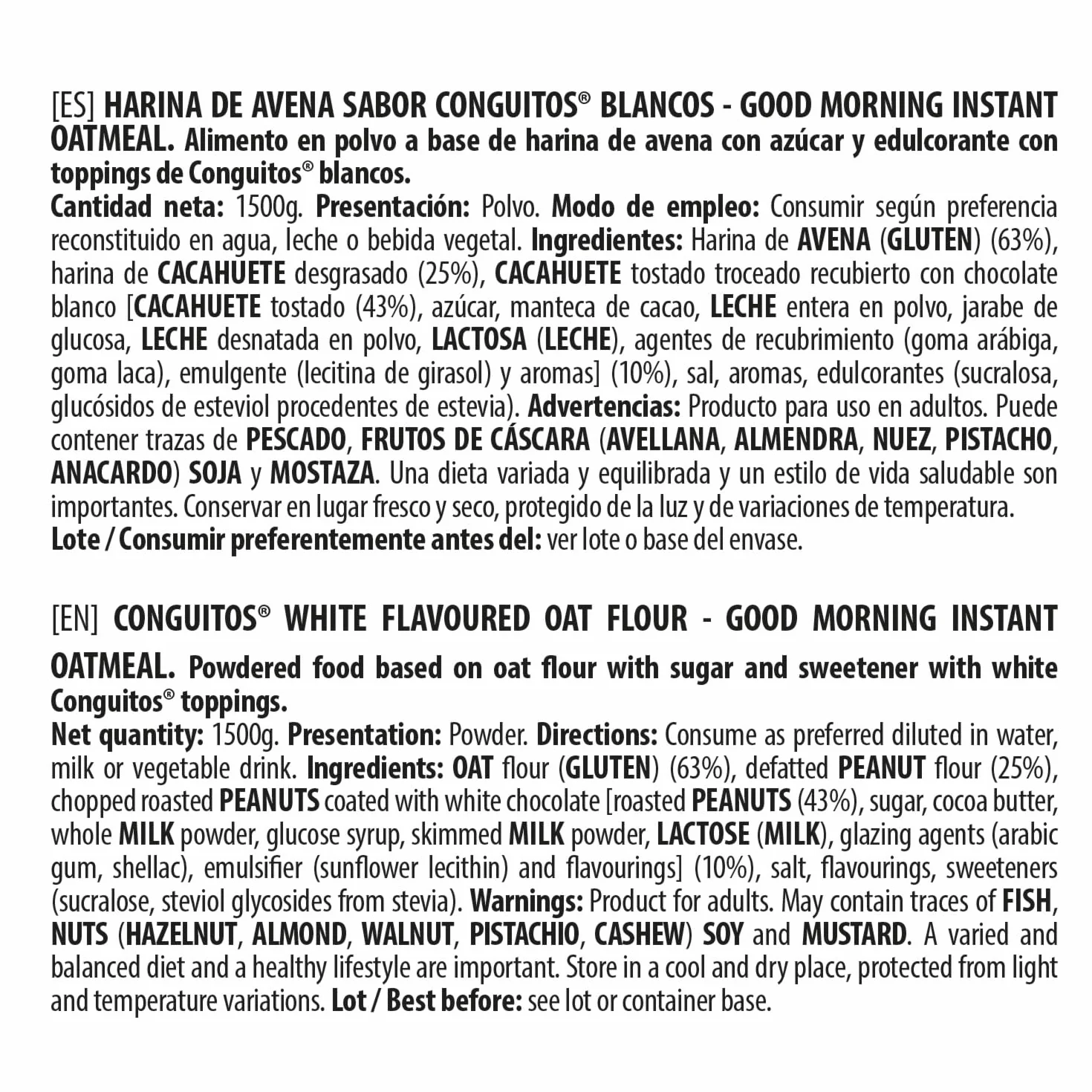 MAX PROTEIN Harina de Avena Sabor Conguitos White con Toppings 1,5 kg Avena en Polvo Proteína para Batidos