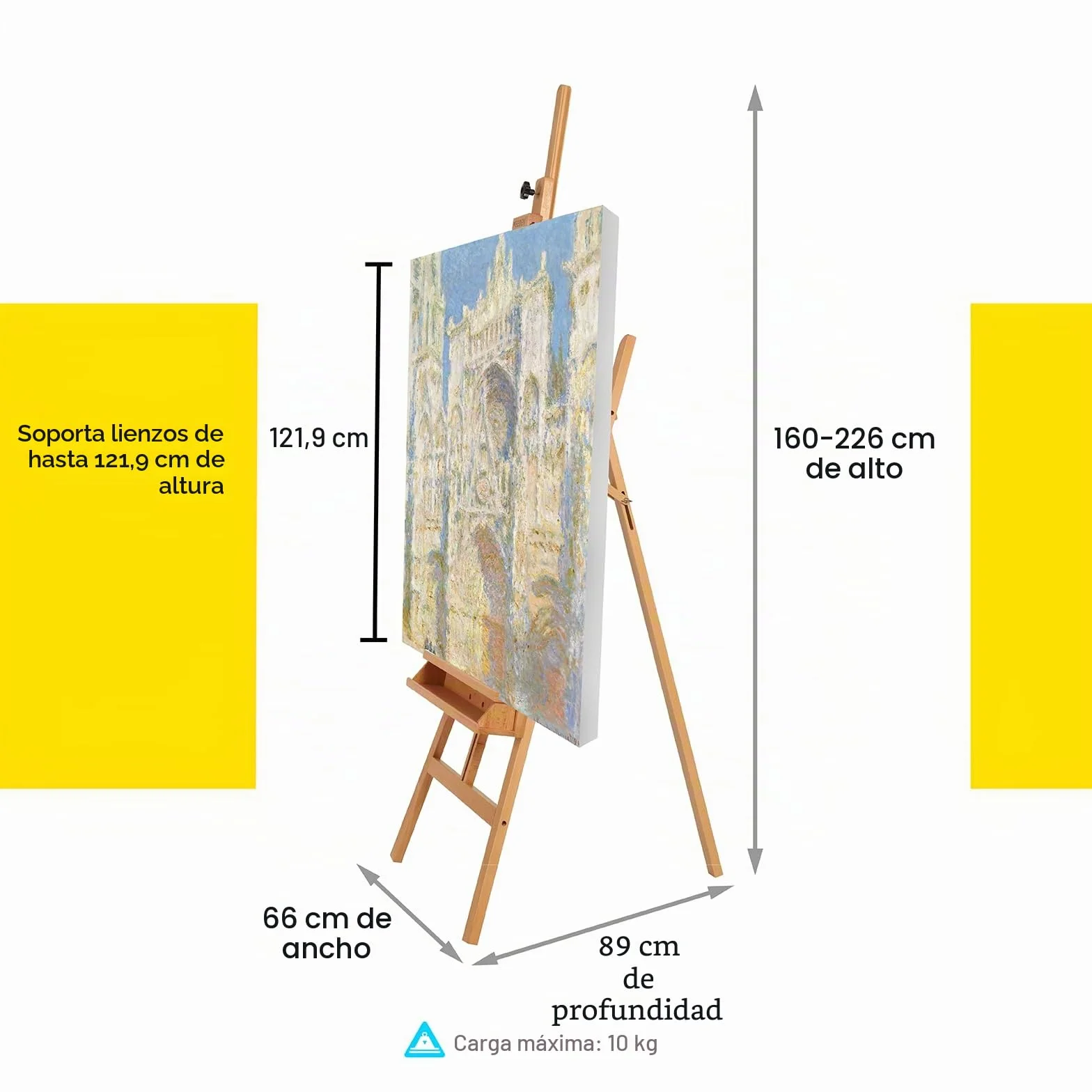 MEEDEN Caballete de Madera de Haya Ajustable, Caballete inclinable para el Suelo, con Capacidad para Lienzo de hasta 122 cm
