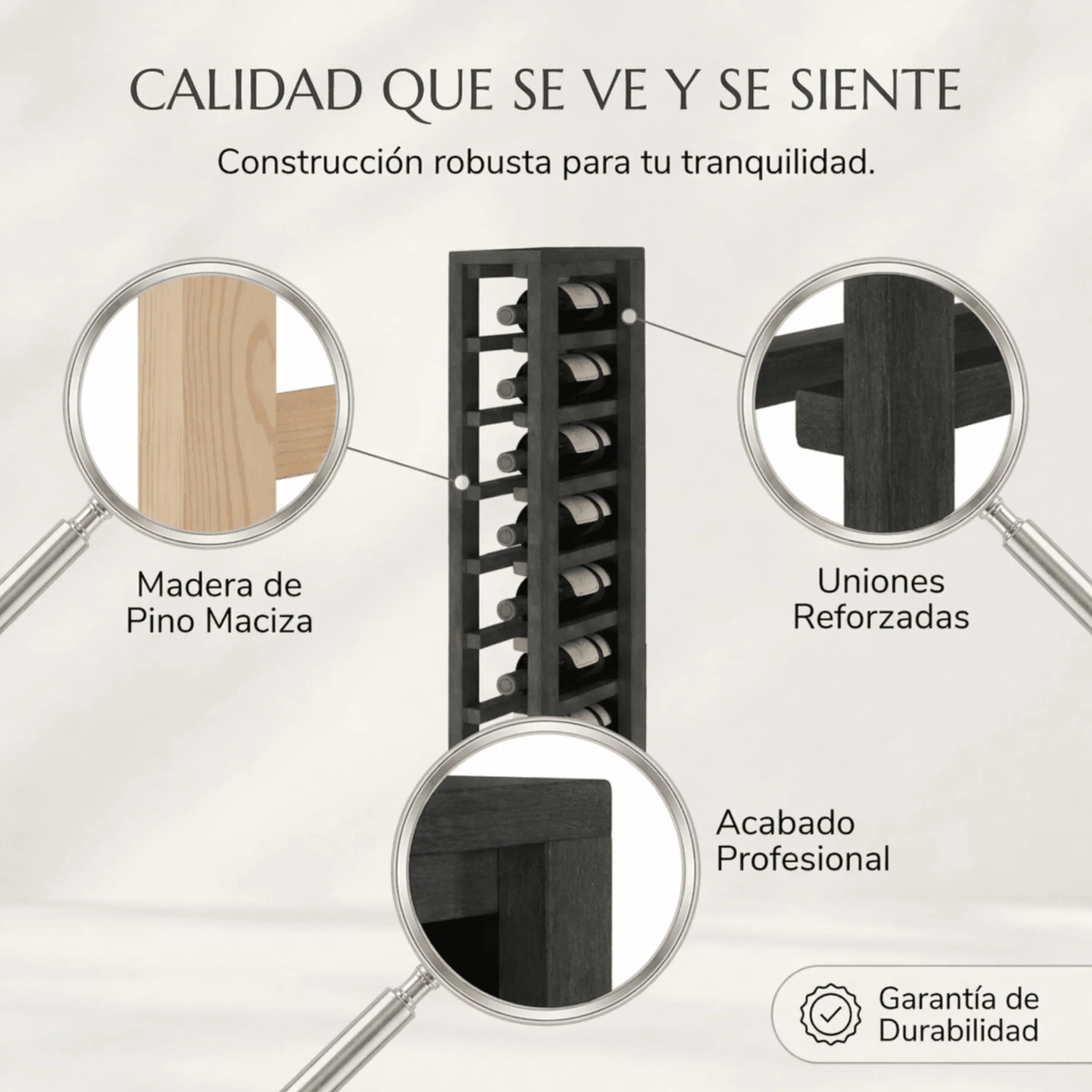 Botellero Vino de Madera Vertical 10 Botellas Pino Negro 105x13x32 cm