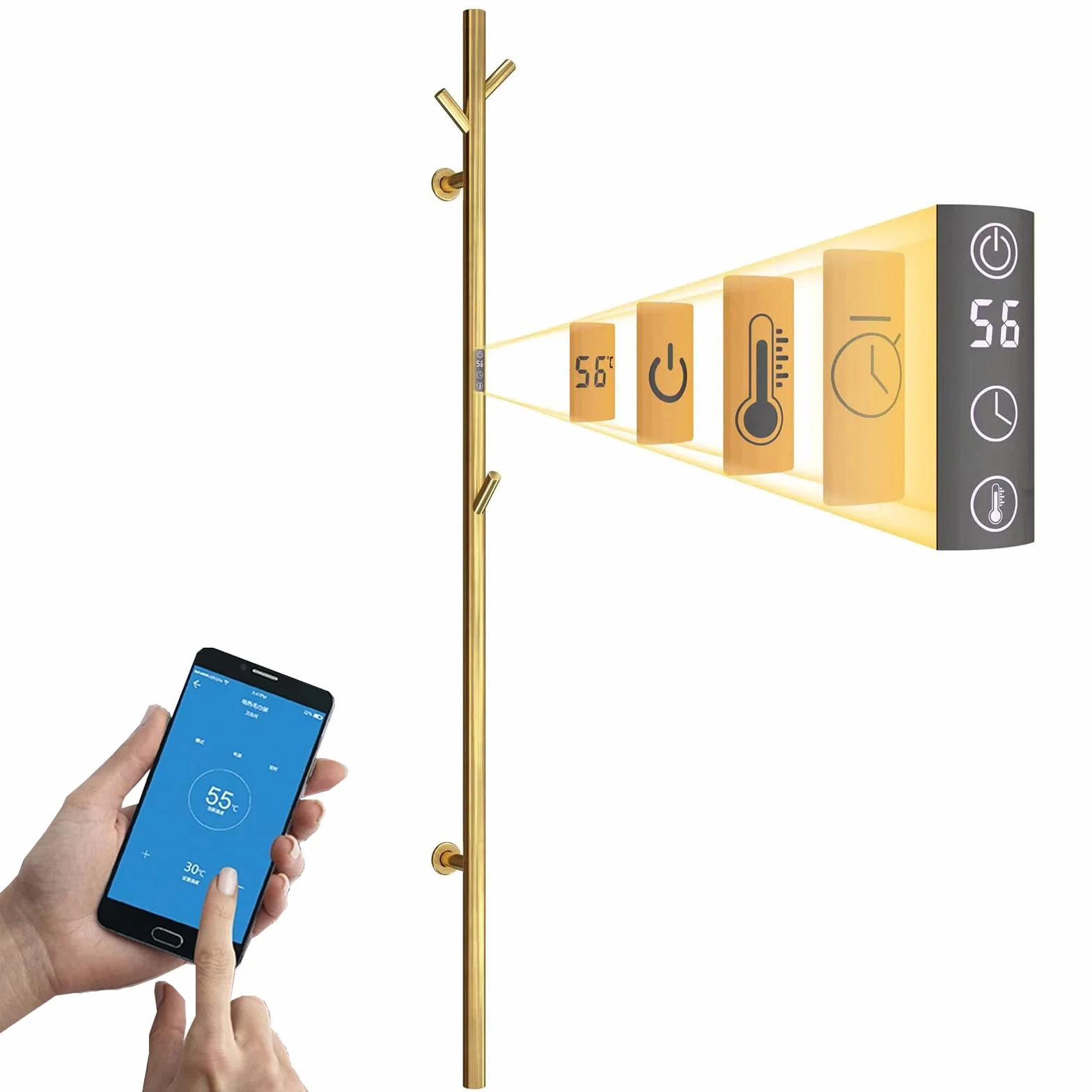 ESOP Radiador Toallero Eléctrico Baño Oro 40 W Radiador Calienta Toallas de Toallero, 1525 mm WiFi Inteligente de Temperatura Constante Toallero Calentado para Baño, con 3 Ganchos