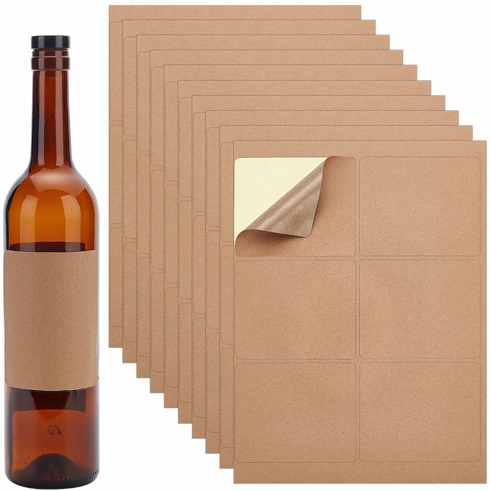 PH PandaHall 120 etiquetas adhesivas para botellas de vino, etiquetas adhesivas marrones rectangulares para botellas de mermelada, trabajos manuales, paquetes de regalo, 10 x 8,5 cm