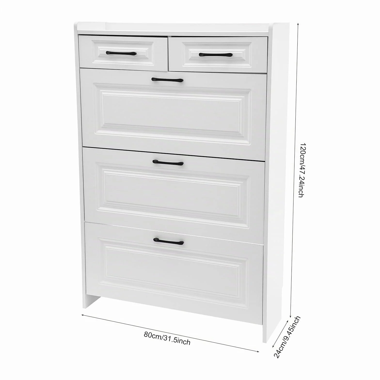 Zapatero estrecho de 80 x 24 x 120 cm, para 16 – 20 pares, zapatero blanco con 3 puertas abatibles, 2 cajones y estantes ajustables en altura, estrecho para pasillo, vestíbulo, salón
