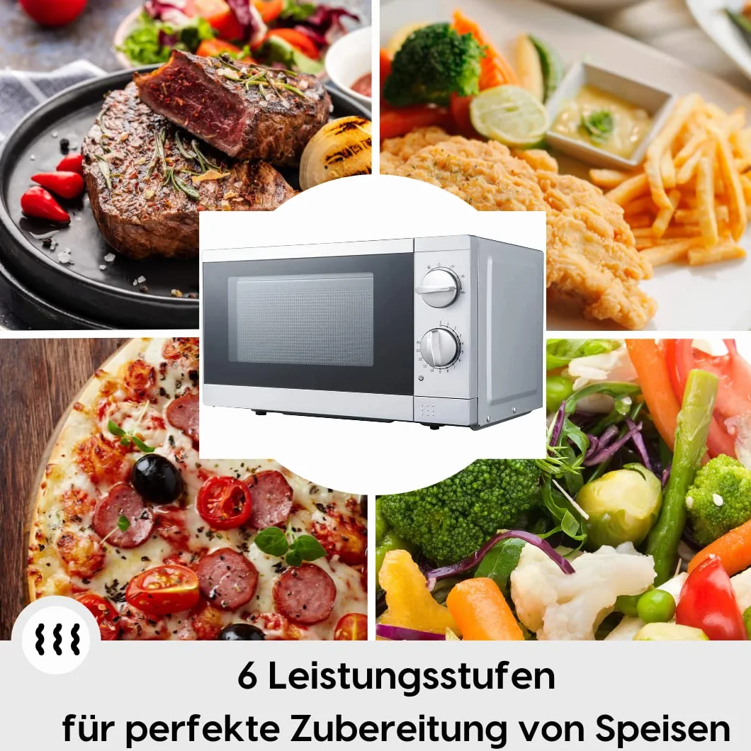 PKM MW700-17UB2 Stand Mikrowelle, 700 W, unterbaufähig, 17L Volumen, Drehteller, Auftaufunktion, silber