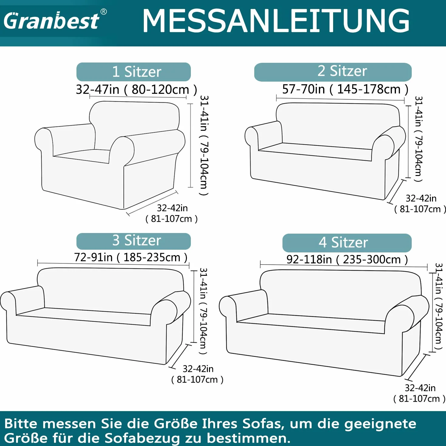 Granbest Funda de sofá elástica 3 plazas Gris