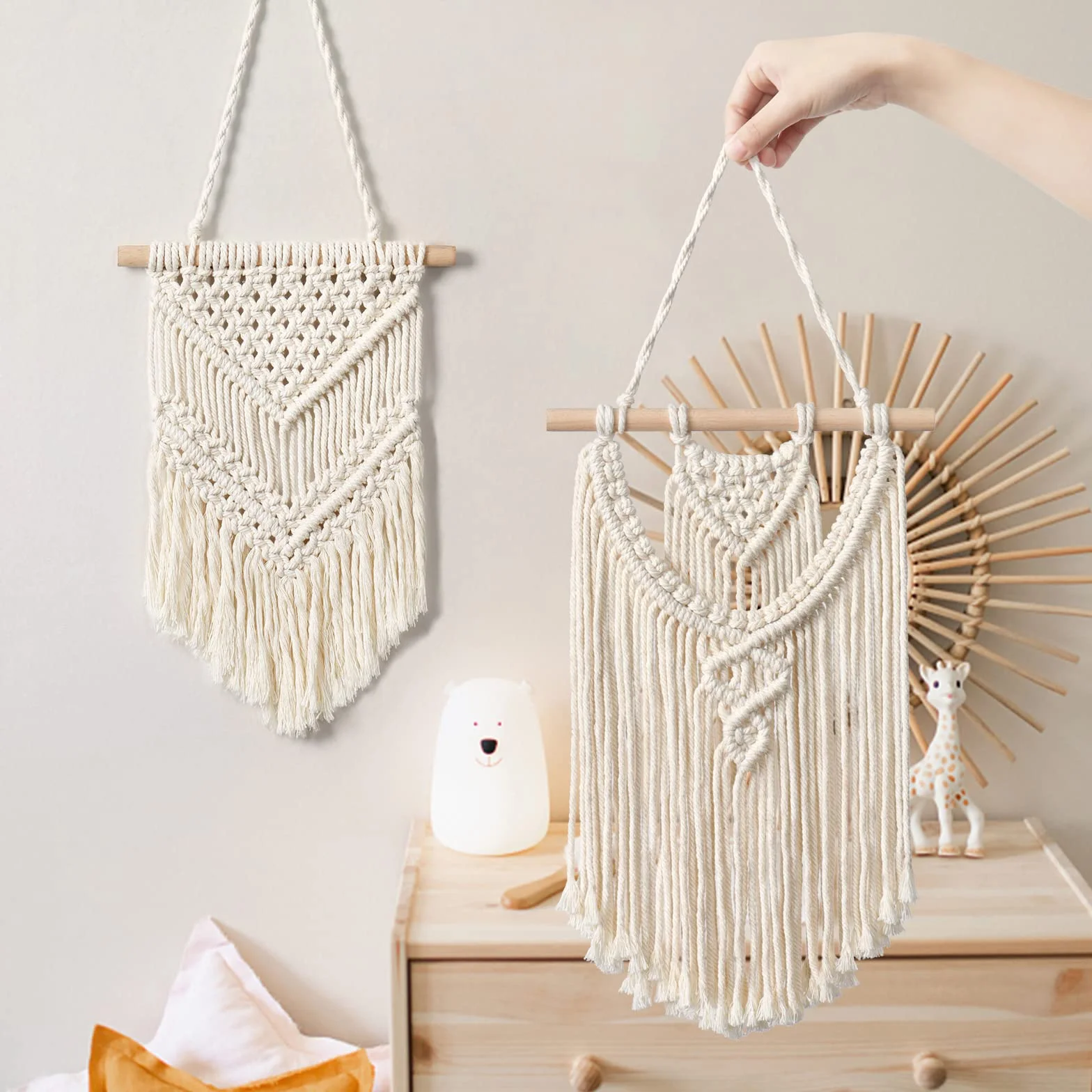 LOMOHOO 2 Piezas Tapices de Macramé para Colgar en la Pared Pequeños Tapices Tejidos Arte de Pared Decorativo - Ideales para decoración bohemia del hogar, apartamento, habitación infantil