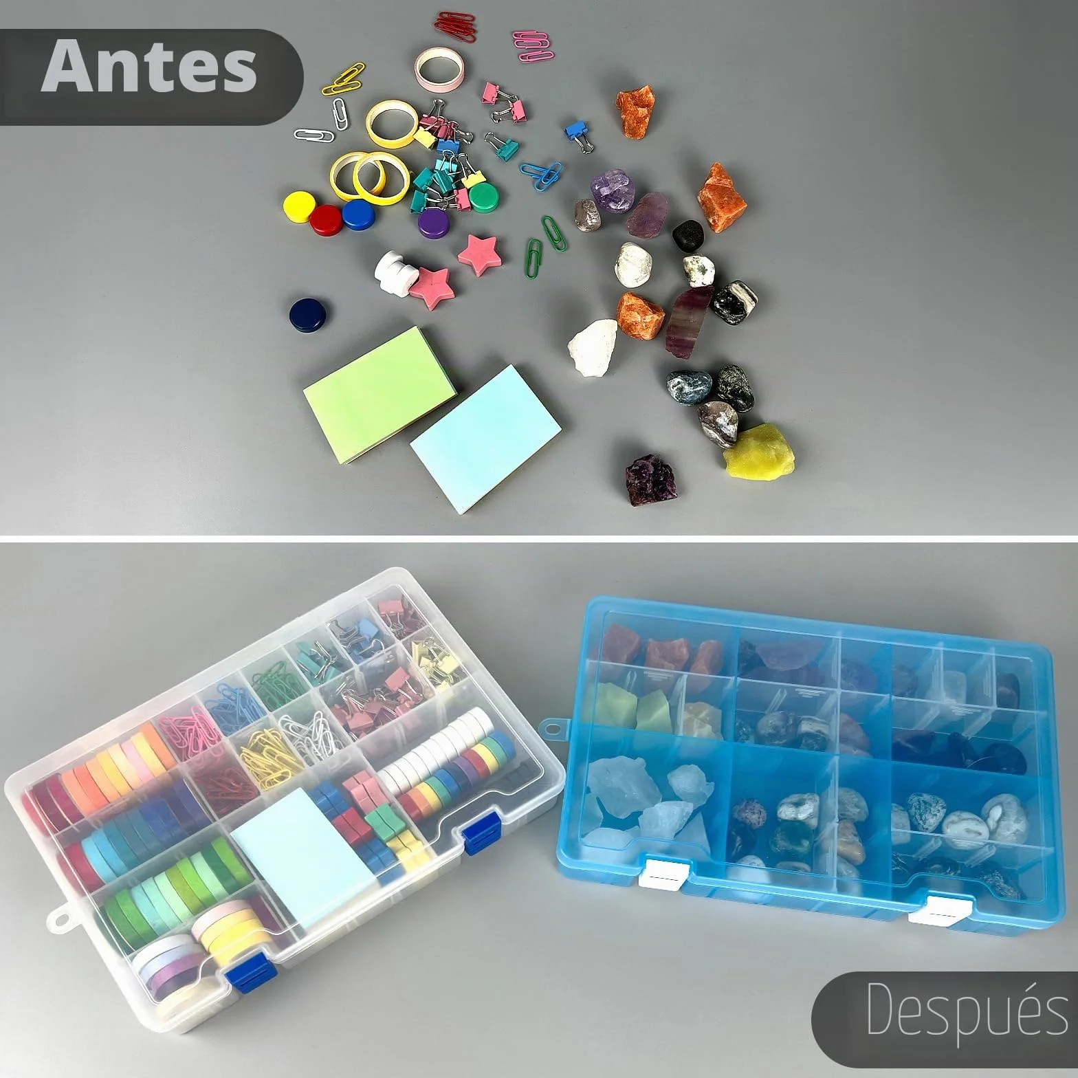 Qualsen Ajustable Caja de Almacenamiento de plástico Joyería Organizador Contenedor de Herramientas (34 Compartimientos, Transparente)