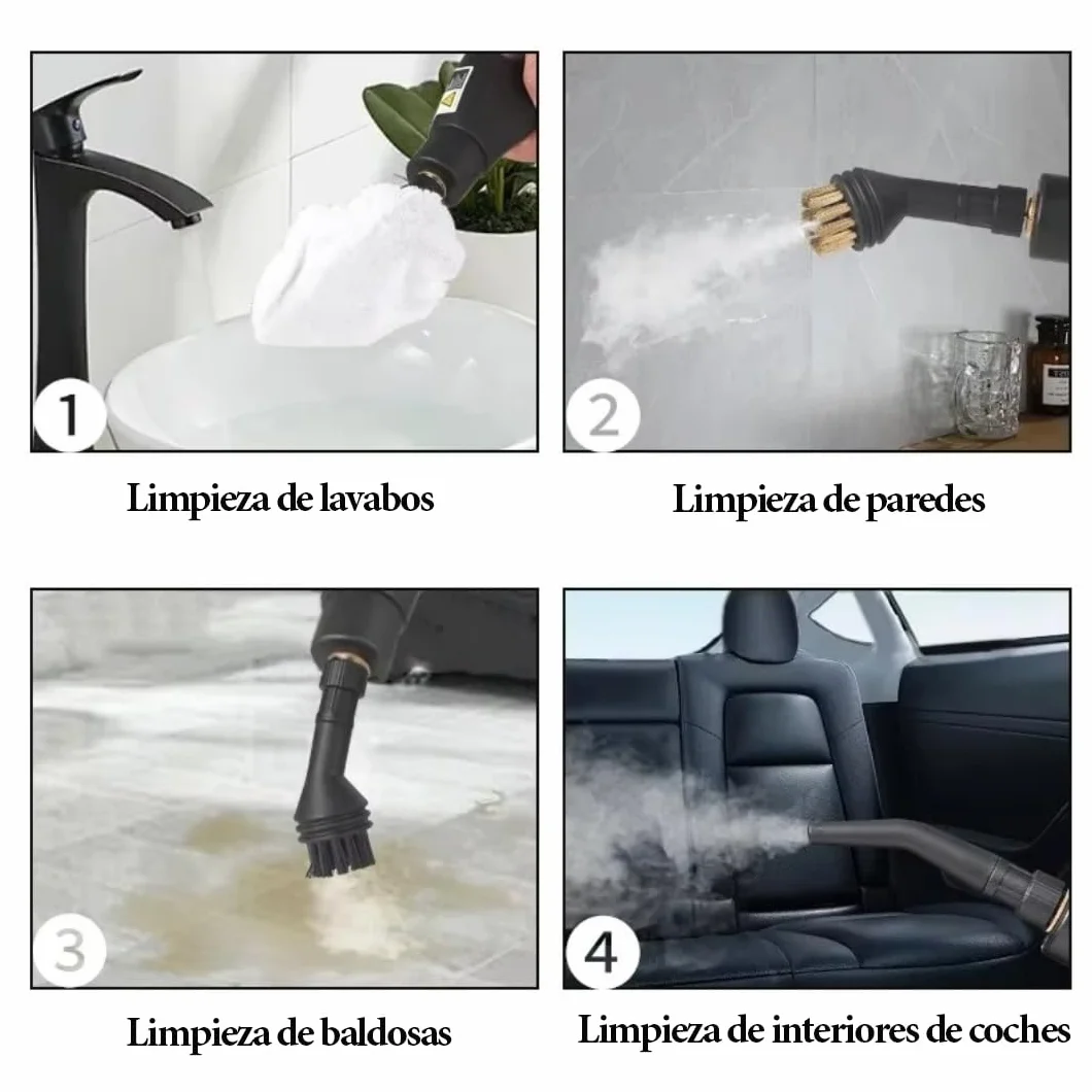 Limpiador a vapor portátil 2500W de alta temperatura y presión para aire acondicionado, campana cocina, coche, pisos (Blanco)