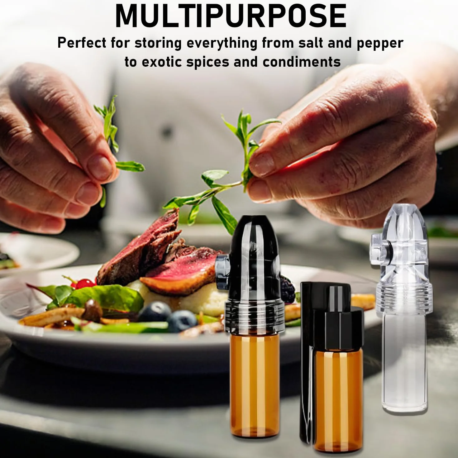 MEMOFYND 4 botellas de especias con mini embudo, dispensador de polvo
