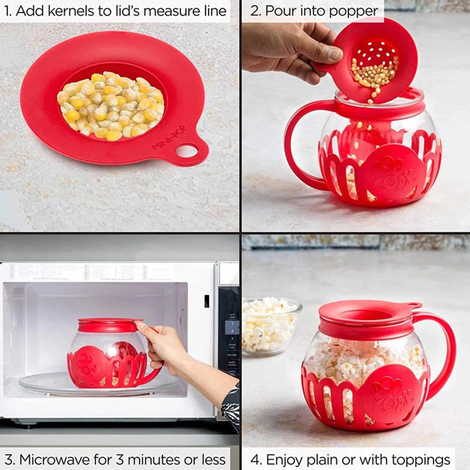 Recipiente de palomitas de maíz para microondas, vidrio de borosilicato 2.25 cuartos