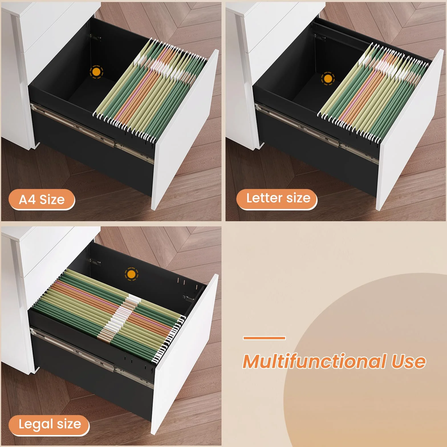 KIMENICH Cajonera Oficina Armario archivador con Ruedas para Debajo del Escritorio, con 3 cajones, 5 Ruedas, premontado, con Cerradura, Armario de Metal con archivador, para Archivos,Mueble Impresora