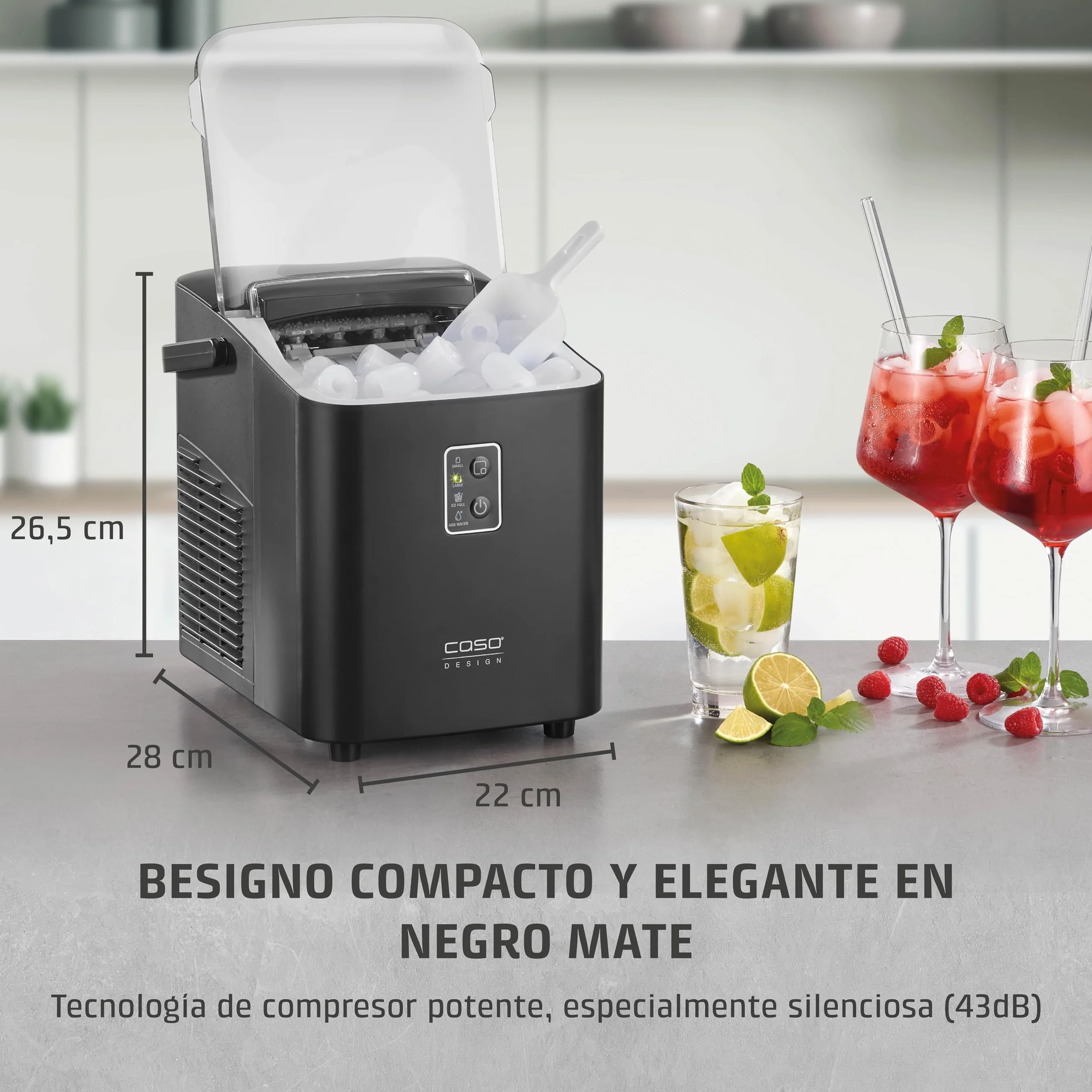 CASO IceChef compacta, máquina de cubitos de hielo para encimera, 1 L tanque, 12 kg/24h