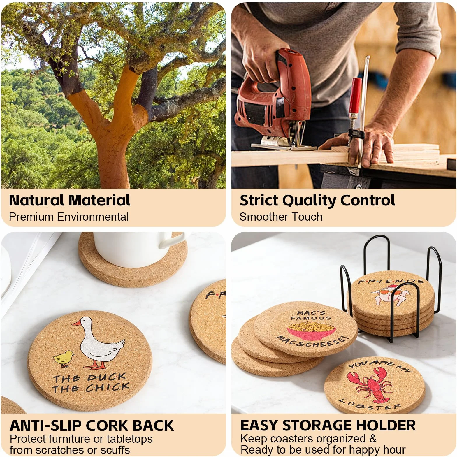 9 Piezas Friends Merchandise, Posavasos de Friends Set, Posavasos de Corcho para Bebidas con Soporte, Regalos de Amigos para Mujeres, Posavasos para Mesa de Café（10 * 10 * 0.6cm）