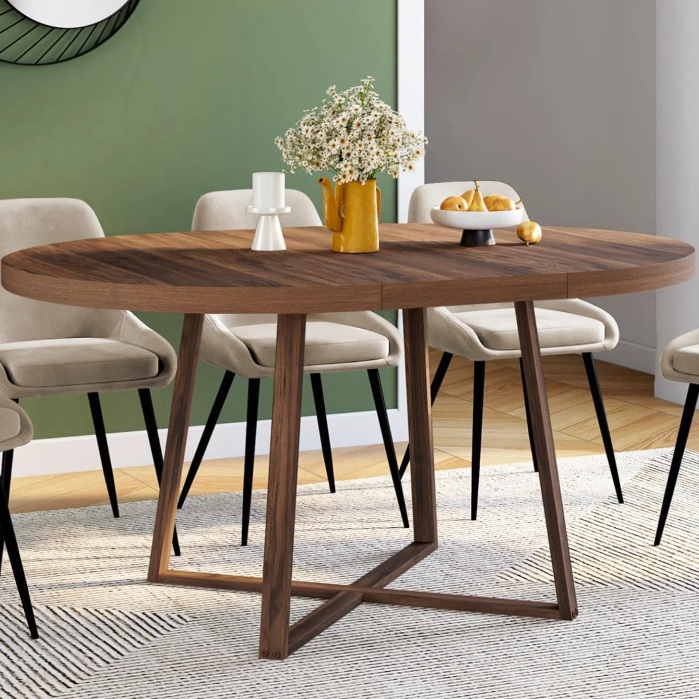 IDMarket - Mesa de Comedor Extensible Redonda Selma 4-8 Personas Nogal 110-150 cm
