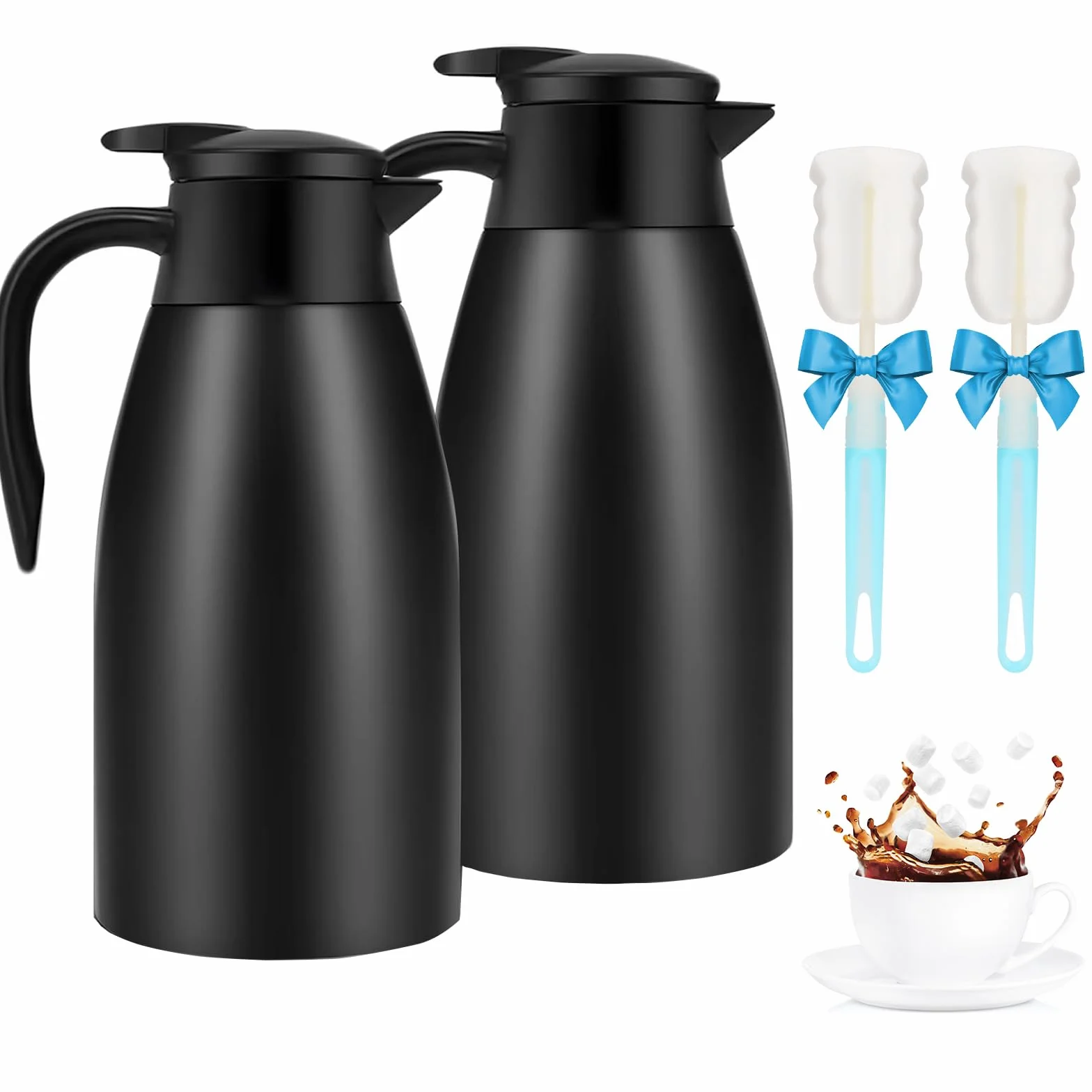 GearRoot 2 jarras de café de 68 onzas, termo de acero inoxidable, dispensador térmico al vacío para café, agua caliente, té, bebidas calientes, mantiene 12 horas caliente, 24 horas frío (negro)