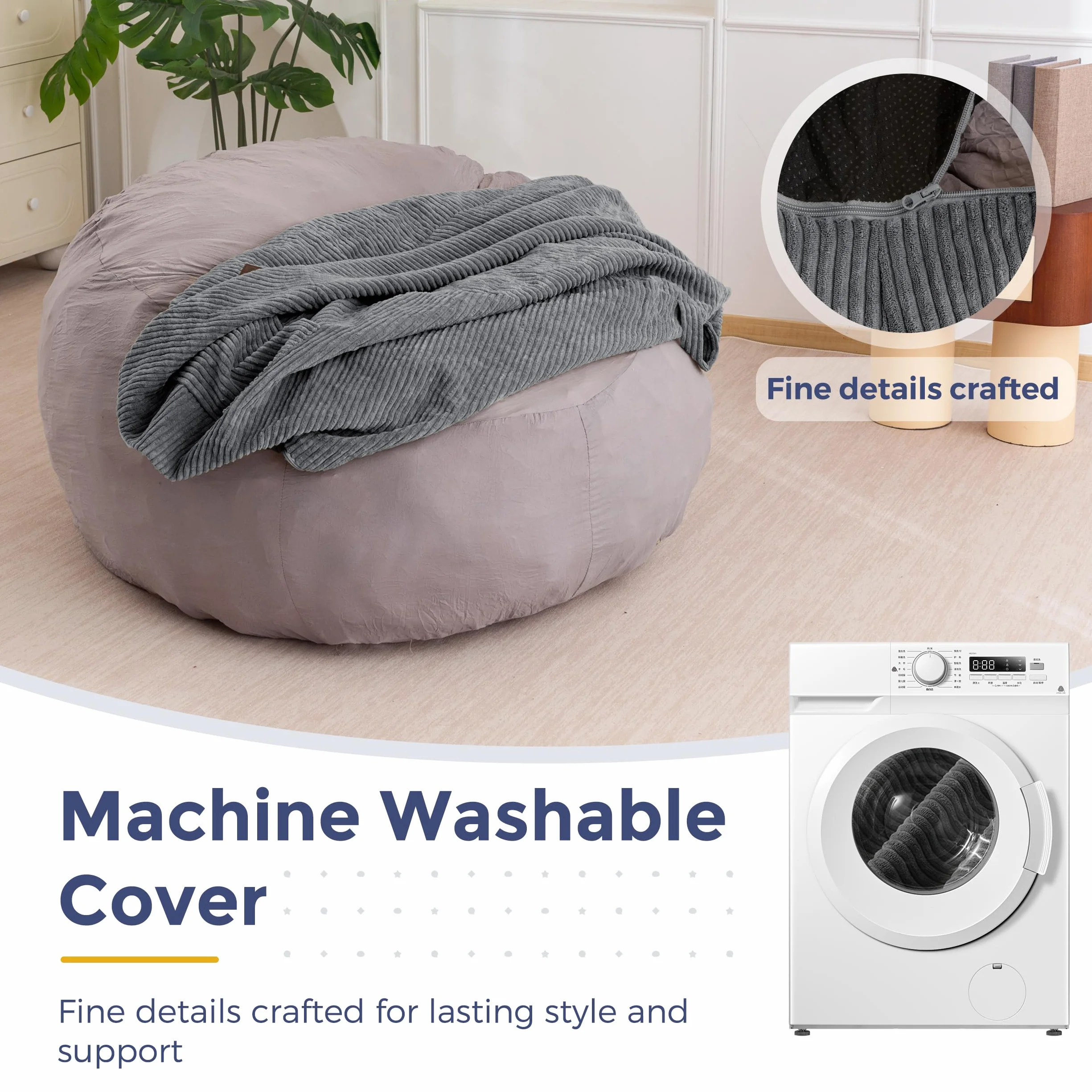 MAXYOYO Sillón Puff de Pana con Reposapiés para Adultos y Niños, Sofá Puff y Puf con Relleno de Espuma, Sillón con Asa para Sala de Estar, Dormitorio, Juegos, Lectura y Relajación