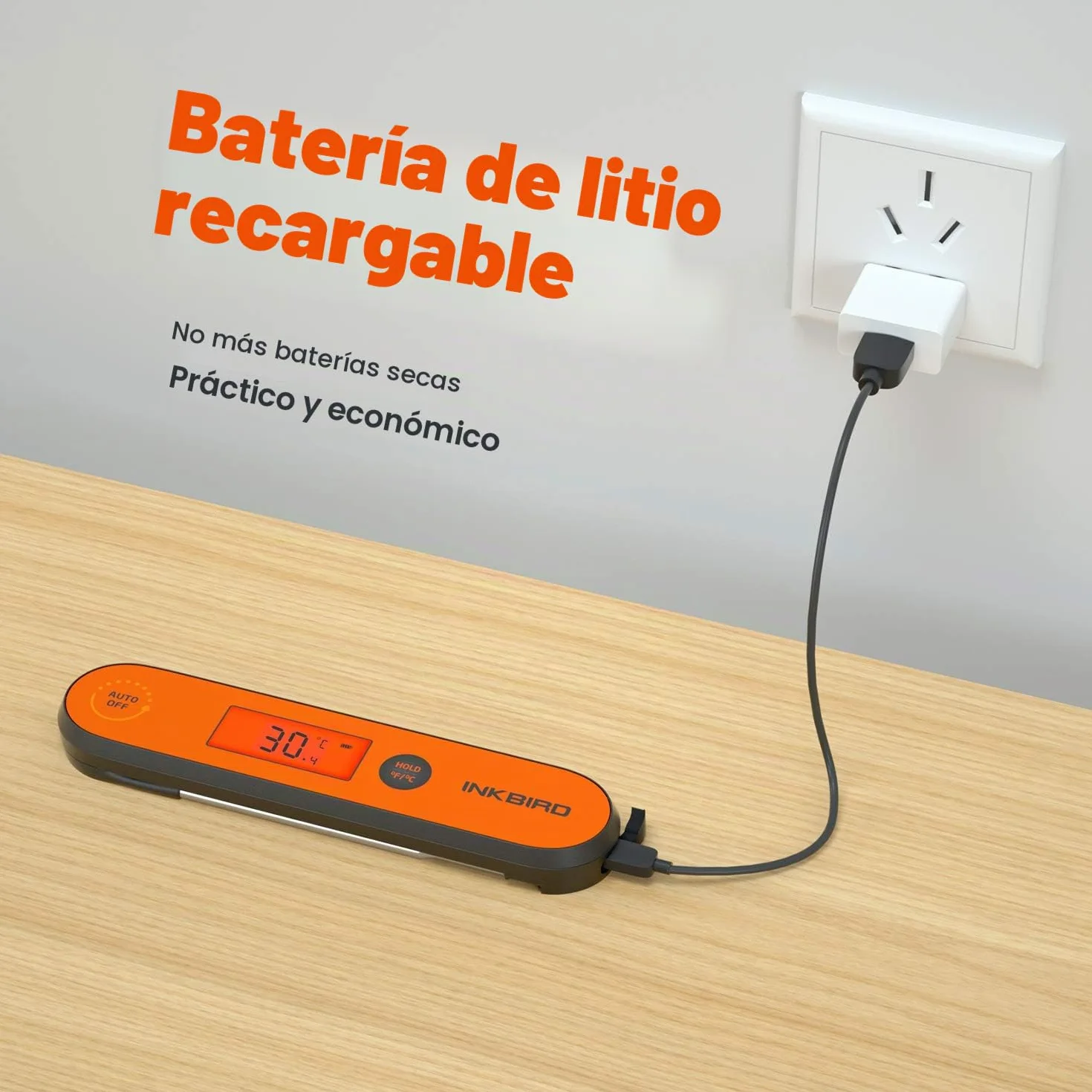 Inkbird IHT-1P Termometro Cocina, Impermeable Termometro Digital Cocina con sonda Larga Acero Inoxidable, Termómetro para carne Lectura Rápida，Conmutable °C/°F, Apto Para Parrilla, Carne, Líquidos