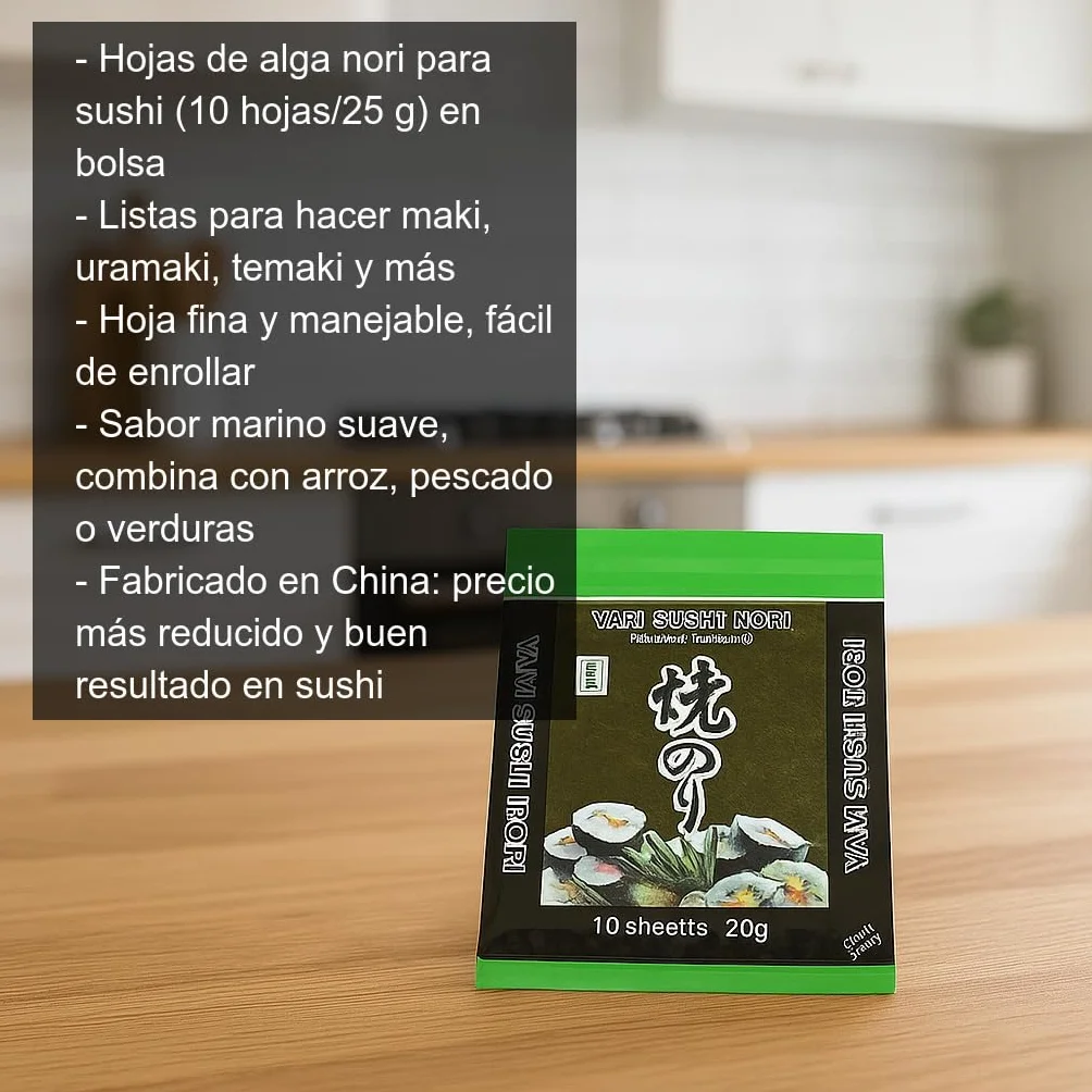 Alga nori para sushi 3x10 hojas 25 g bolsa maki uramaki temaki enrollar sabor marino