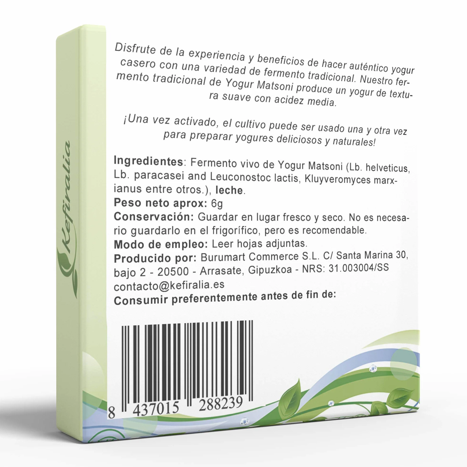 KEFIRALIA® Fermento de Yogur Matsoni Reutilizable con Instrucciones y Recetas