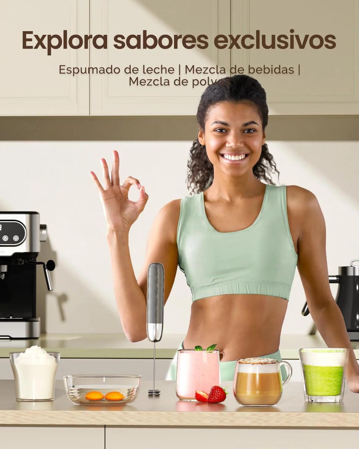 Maestri House Espumador de leche recargable, máquina de espuma eléctrica de mano, impermeable, desmontable, para matcha, latte, capuchino (Gris medio y plateado)